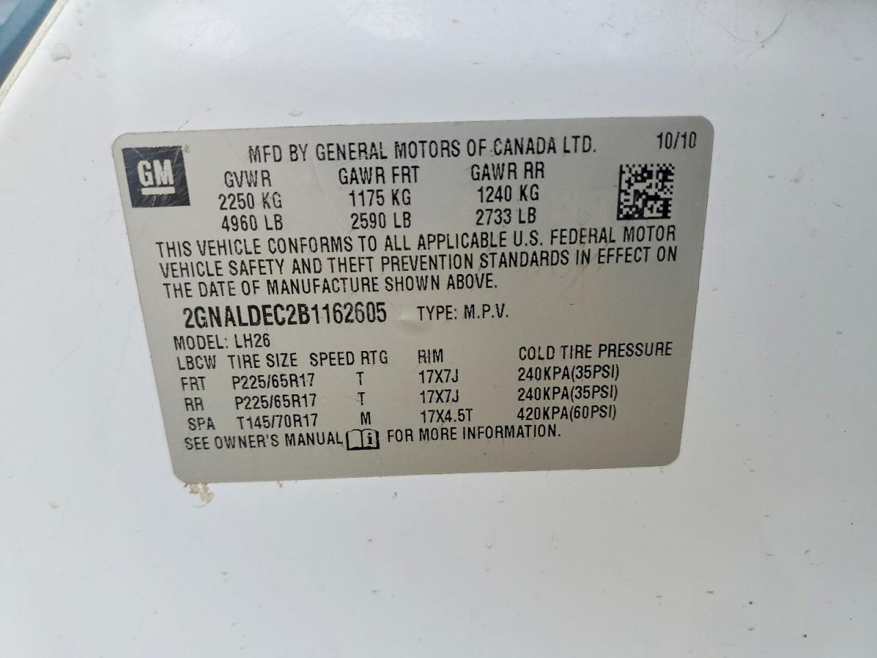 2011 Chevrolet Equinox Lt White vin: 2GNALDEC2B1162605