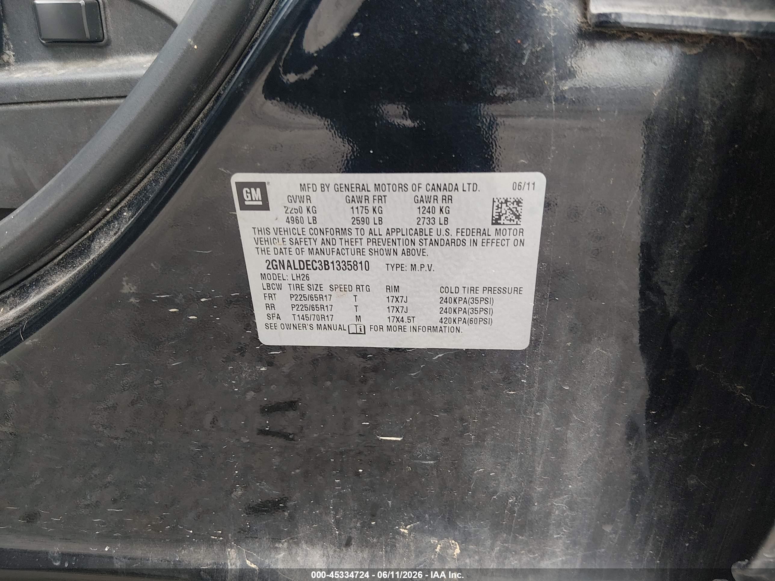2011 Chevrolet Equinox 1lt Black vin: 2GNALDEC3B1335810