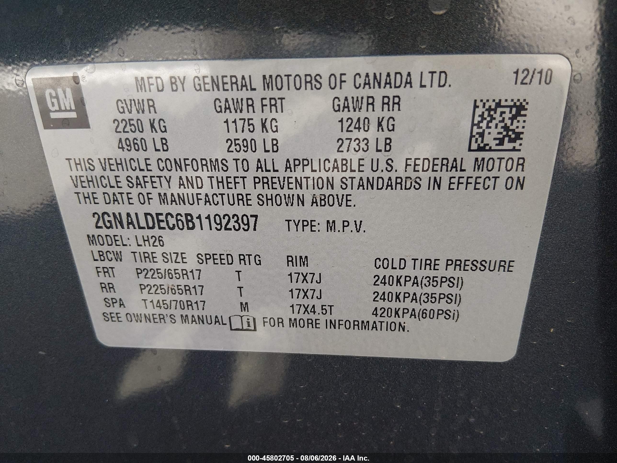 2011 Chevrolet Equinox 1lt Gray vin: 2GNALDEC6B1192397