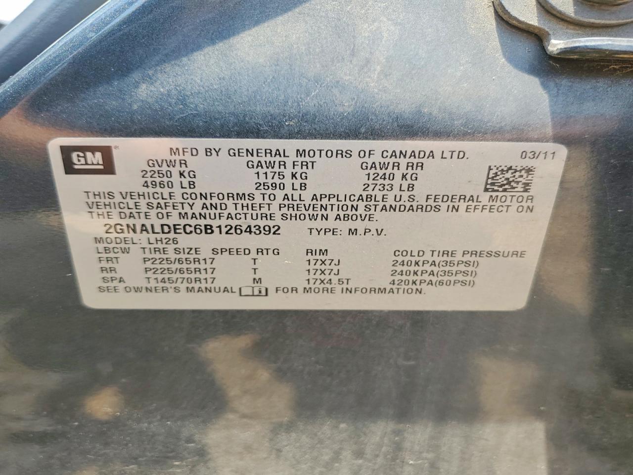 2011 Chevrolet Equinox Lt Синий vin: 2GNALDEC6B1264392