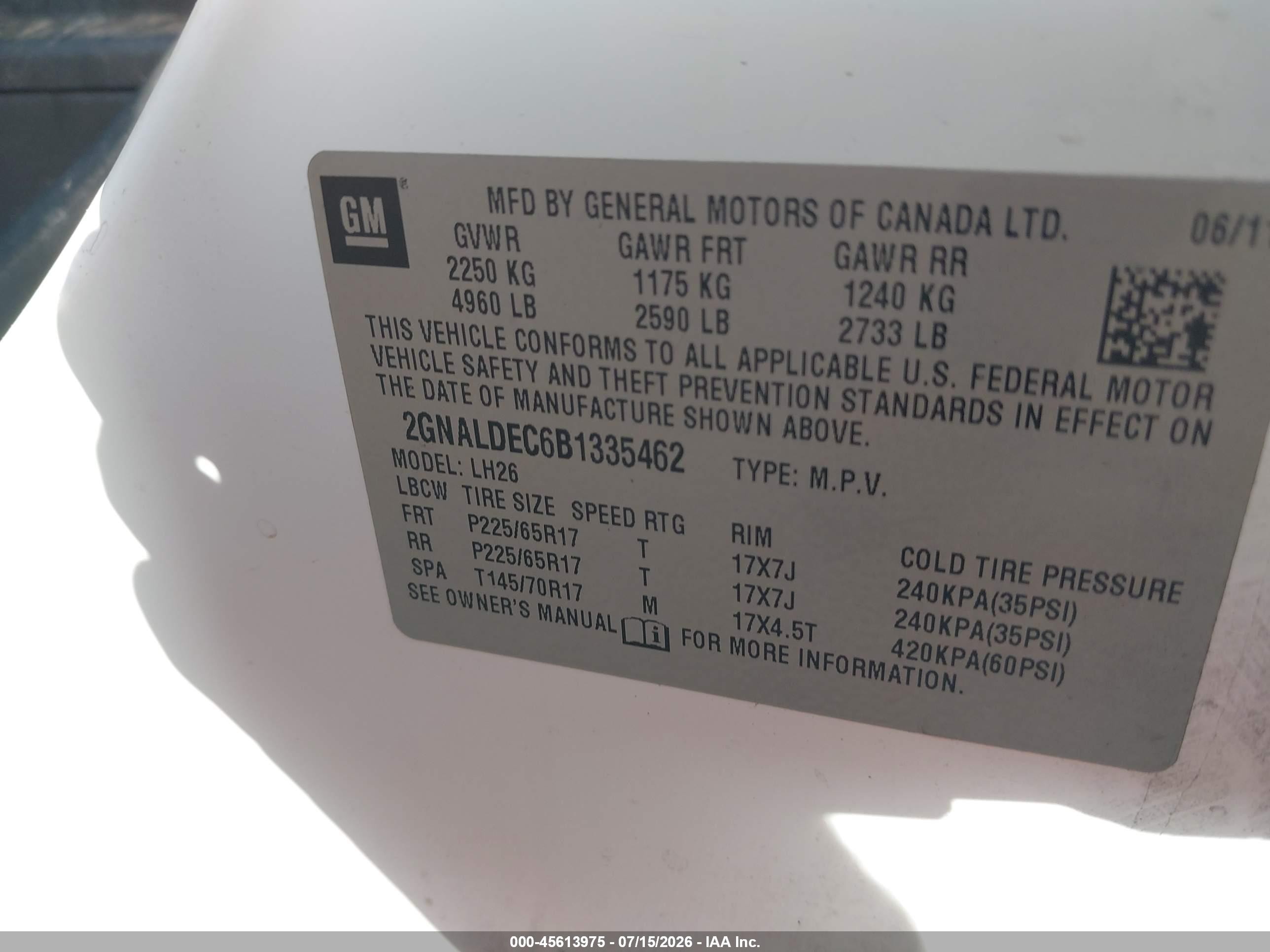 2011 Chevrolet Equinox Lt W/1lt White vin: 2GNALDEC6B1335462