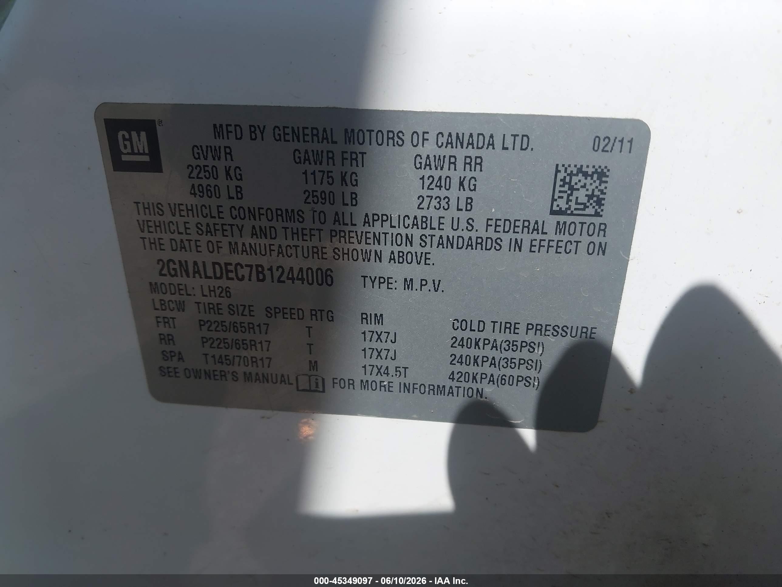 2011 Chevrolet Equinox 1lt White vin: 2GNALDEC7B1244006
