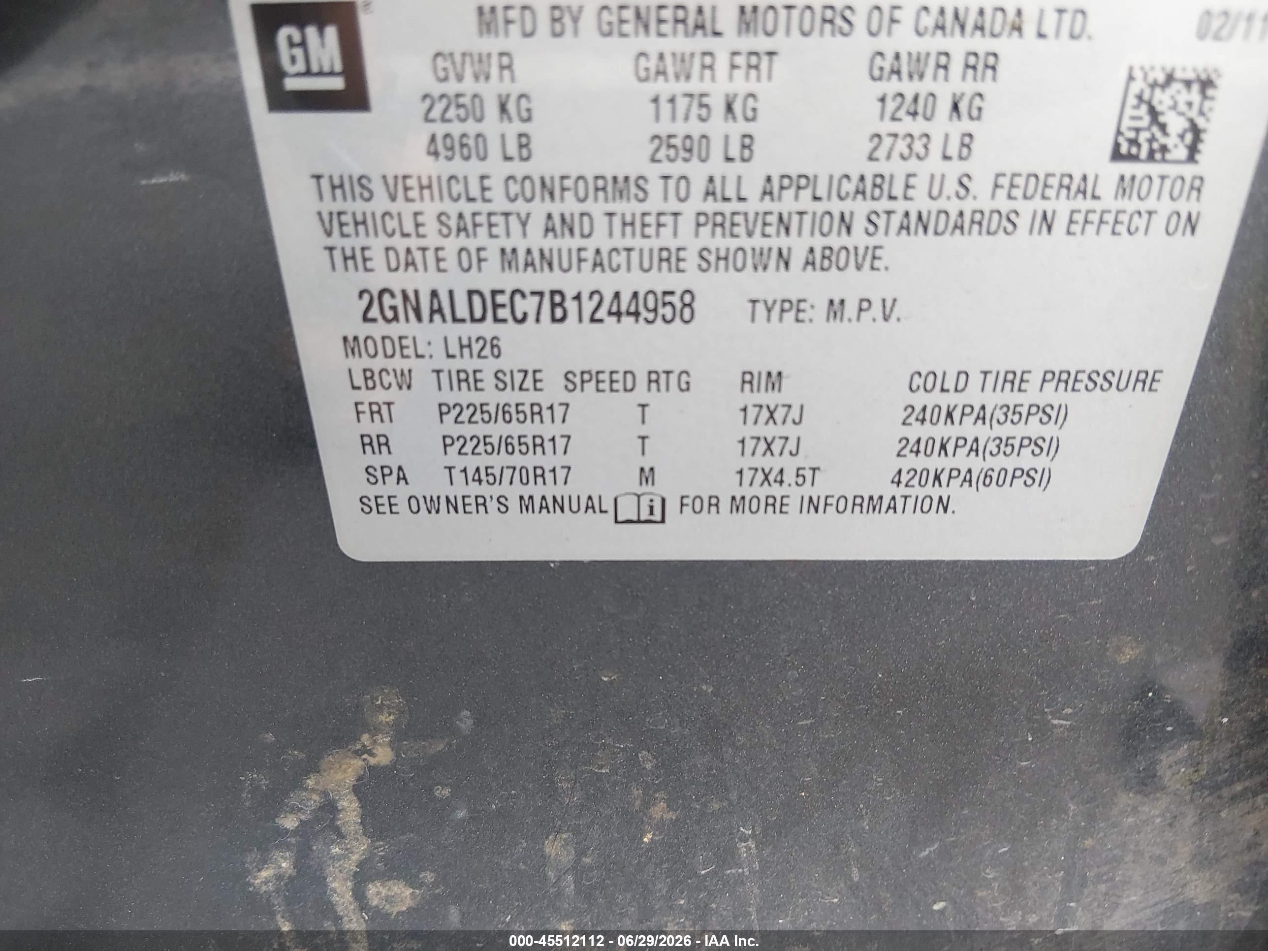 2011 Chevrolet Equinox Lt W/1lt Gray vin: 2GNALDEC7B1244958