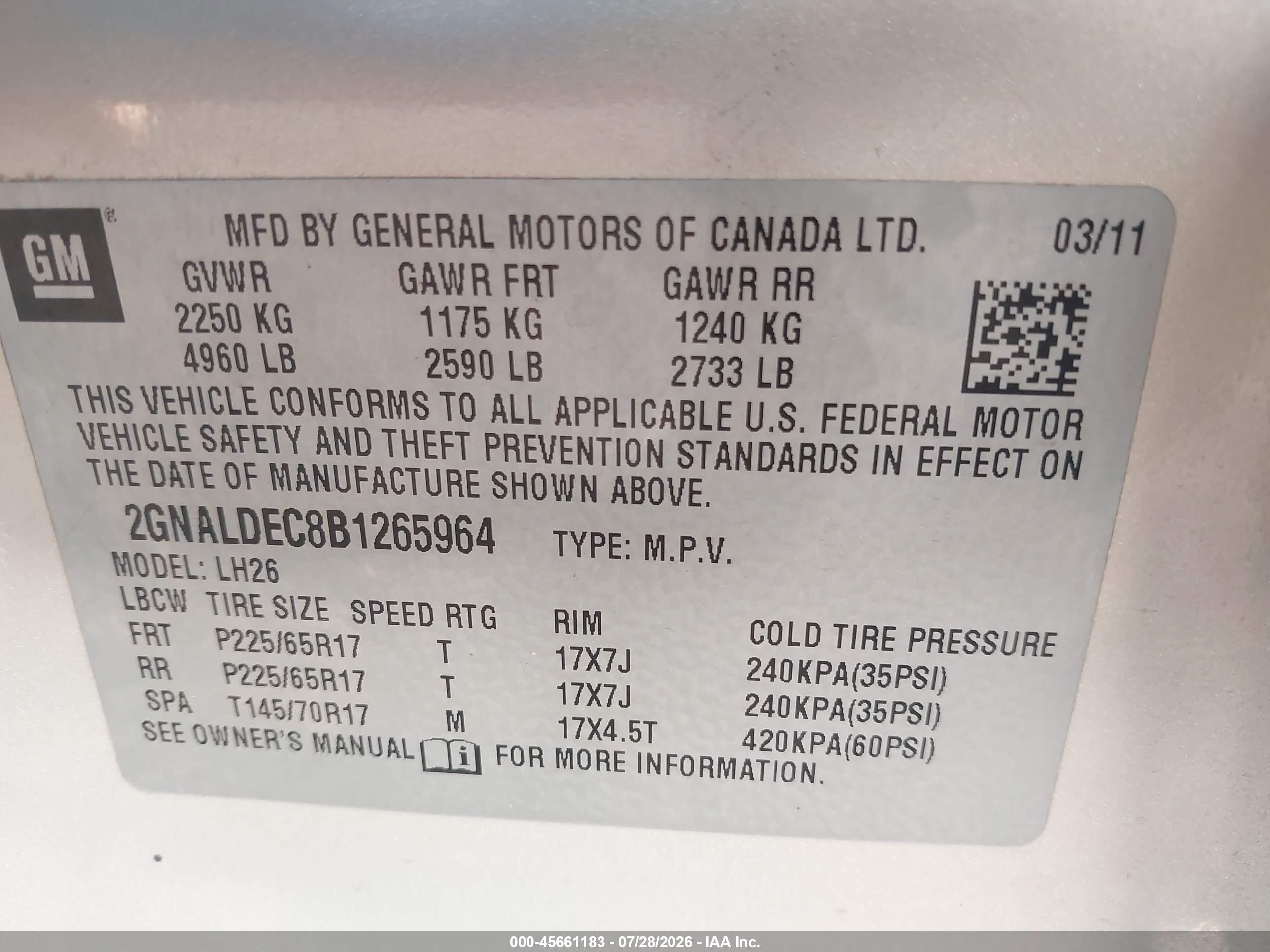 2011 Chevrolet Equinox Lt W/1lt Gold vin: 2GNALDEC8B1265964