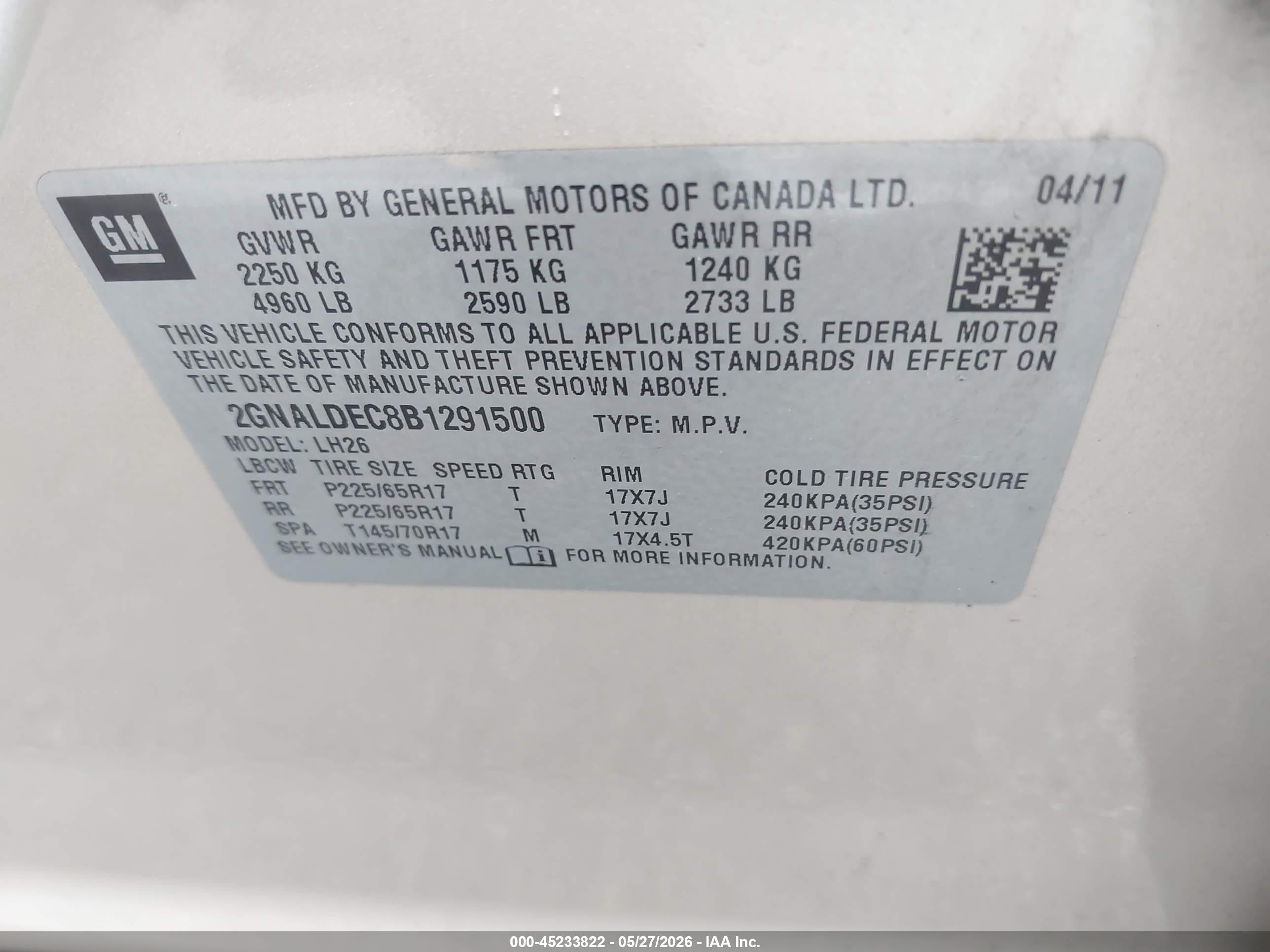 2011 Chevrolet Equinox 1lt Beige vin: 2GNALDEC8B1291500