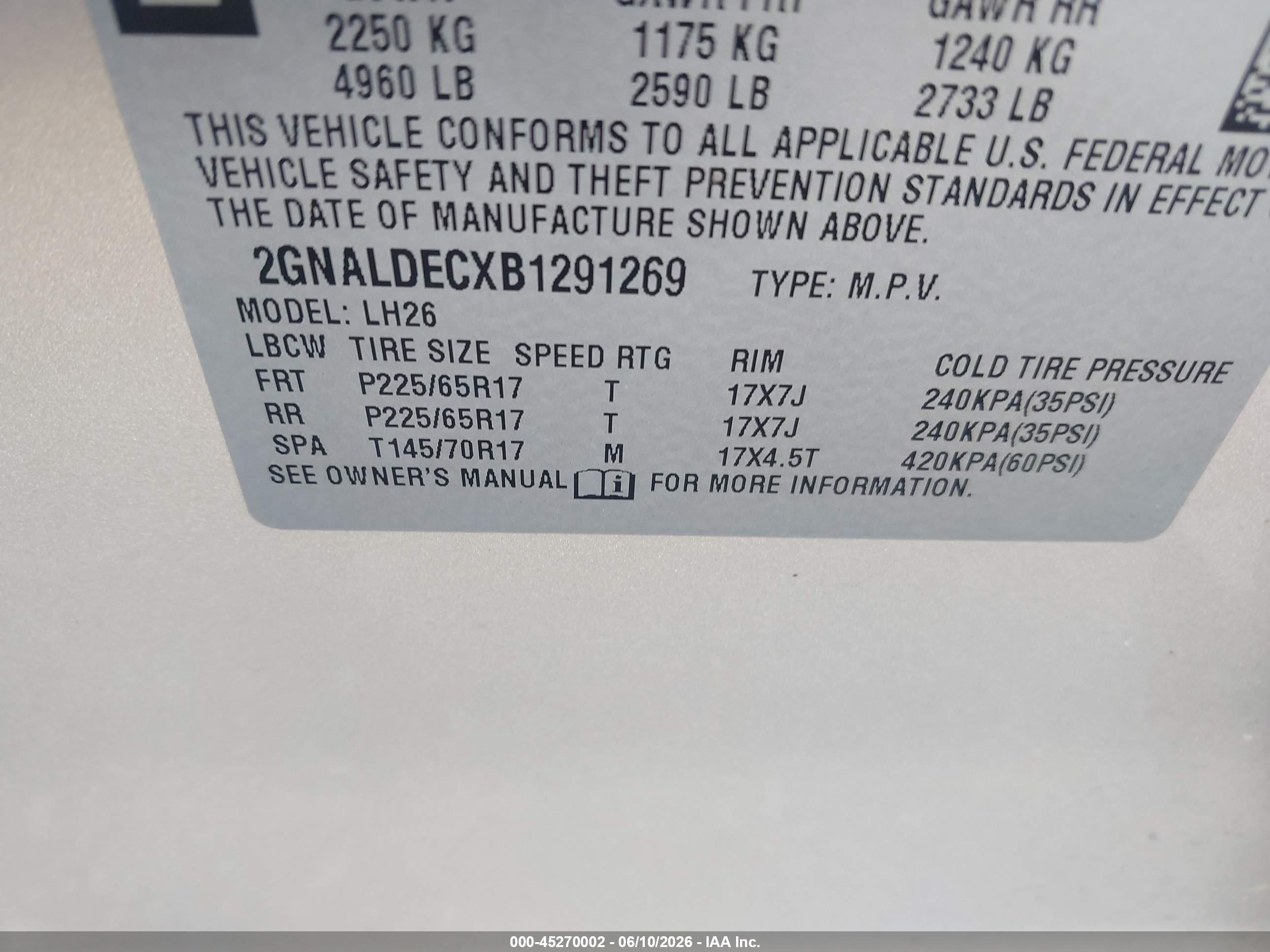 2011 Chevrolet Equinox 1lt Gold vin: 2GNALDECXB1291269