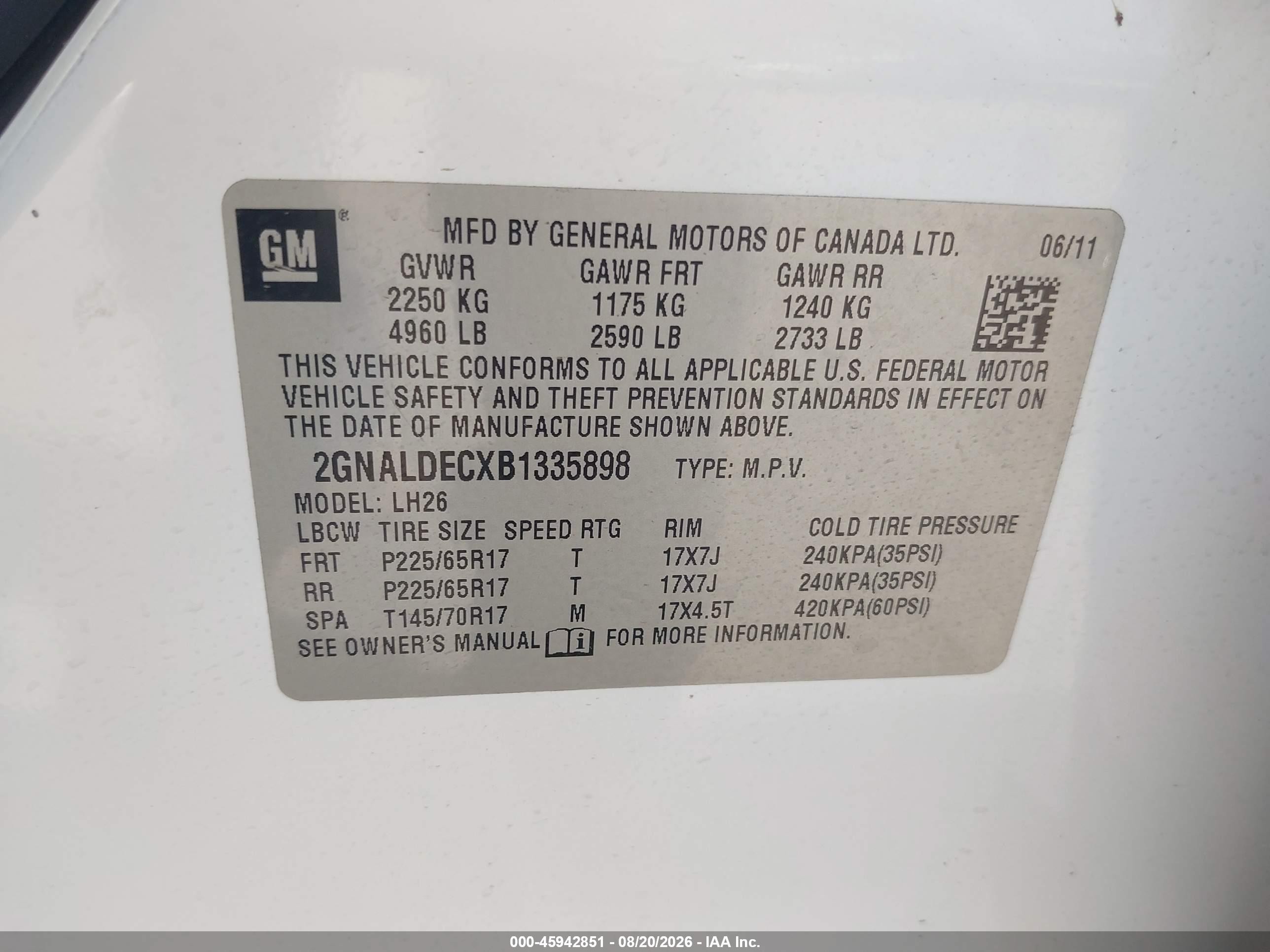 2011 Chevrolet Equinox Lt W/1lt Белый vin: 2GNALDECXB1335898