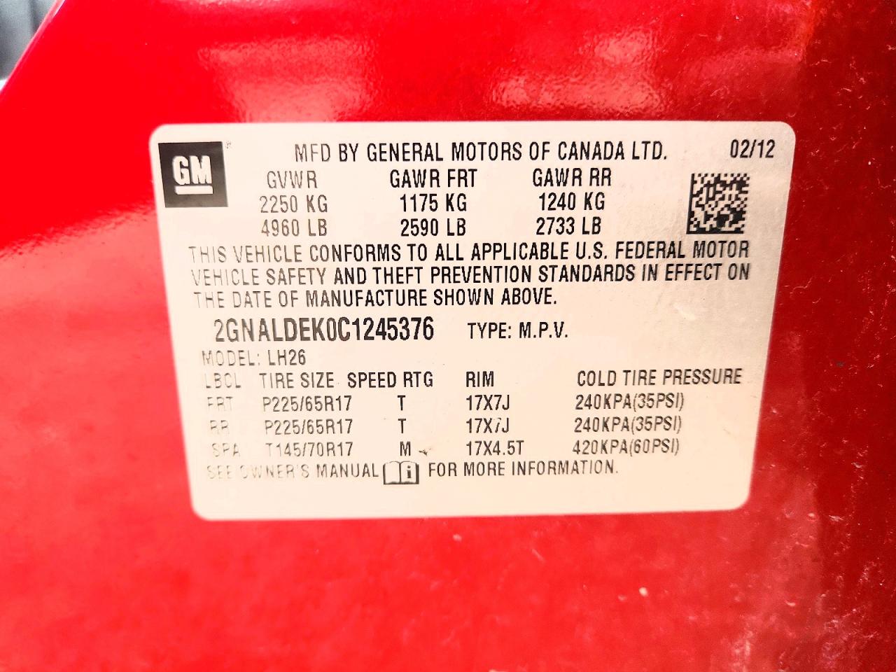 2012 Chevrolet Equinox Lt Red vin: 2GNALDEK0C1245376