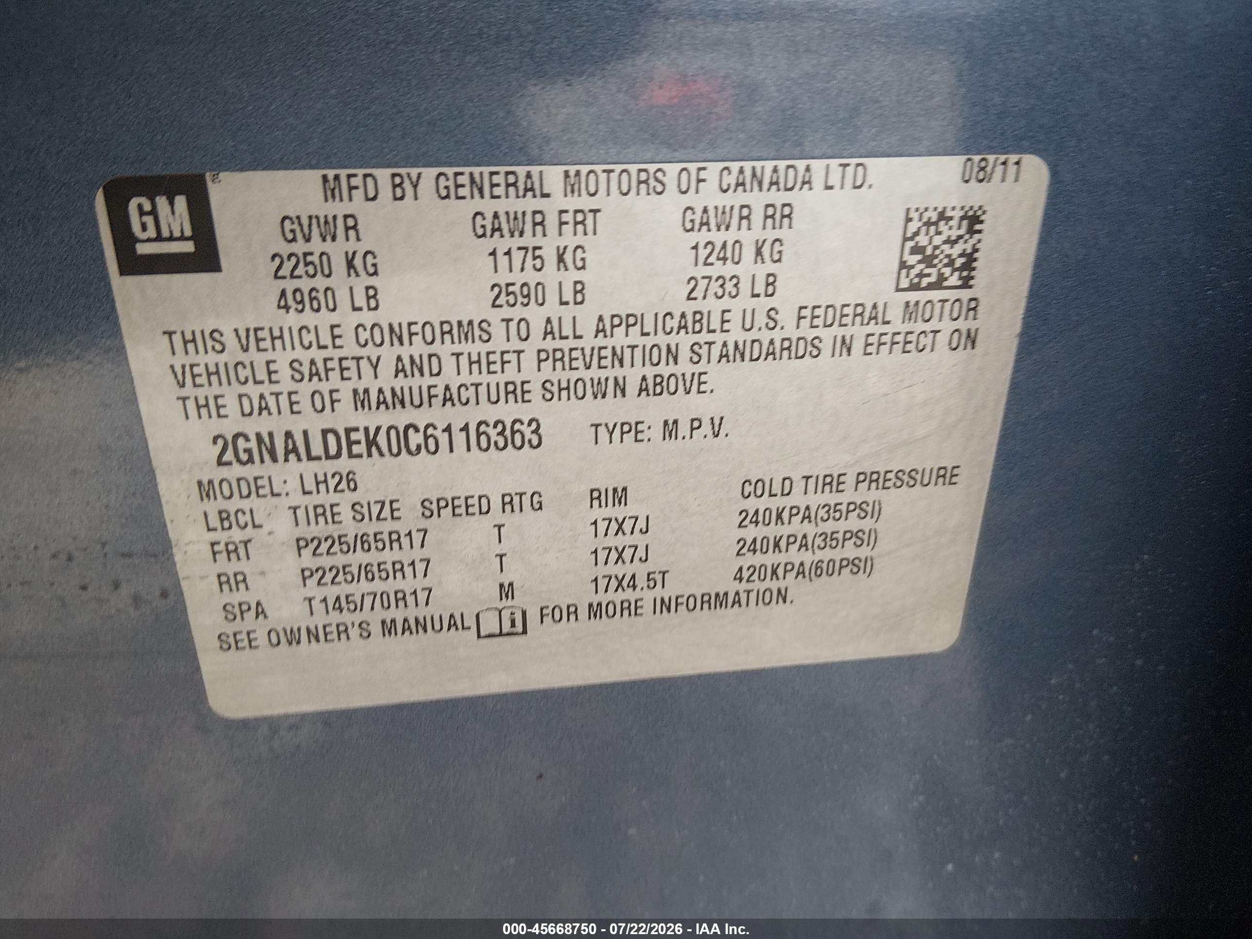 2012 Chevrolet Equinox Lt W/1lt Синий vin: 2GNALDEK0C6116363