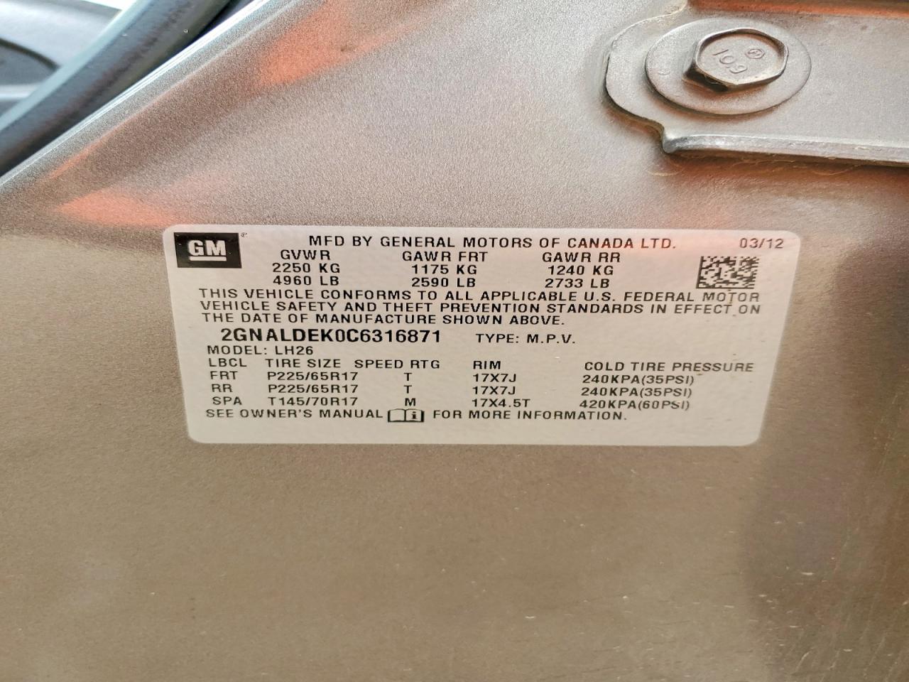 2012 Chevrolet Equinox Lt Tan vin: 2GNALDEK0C6316871