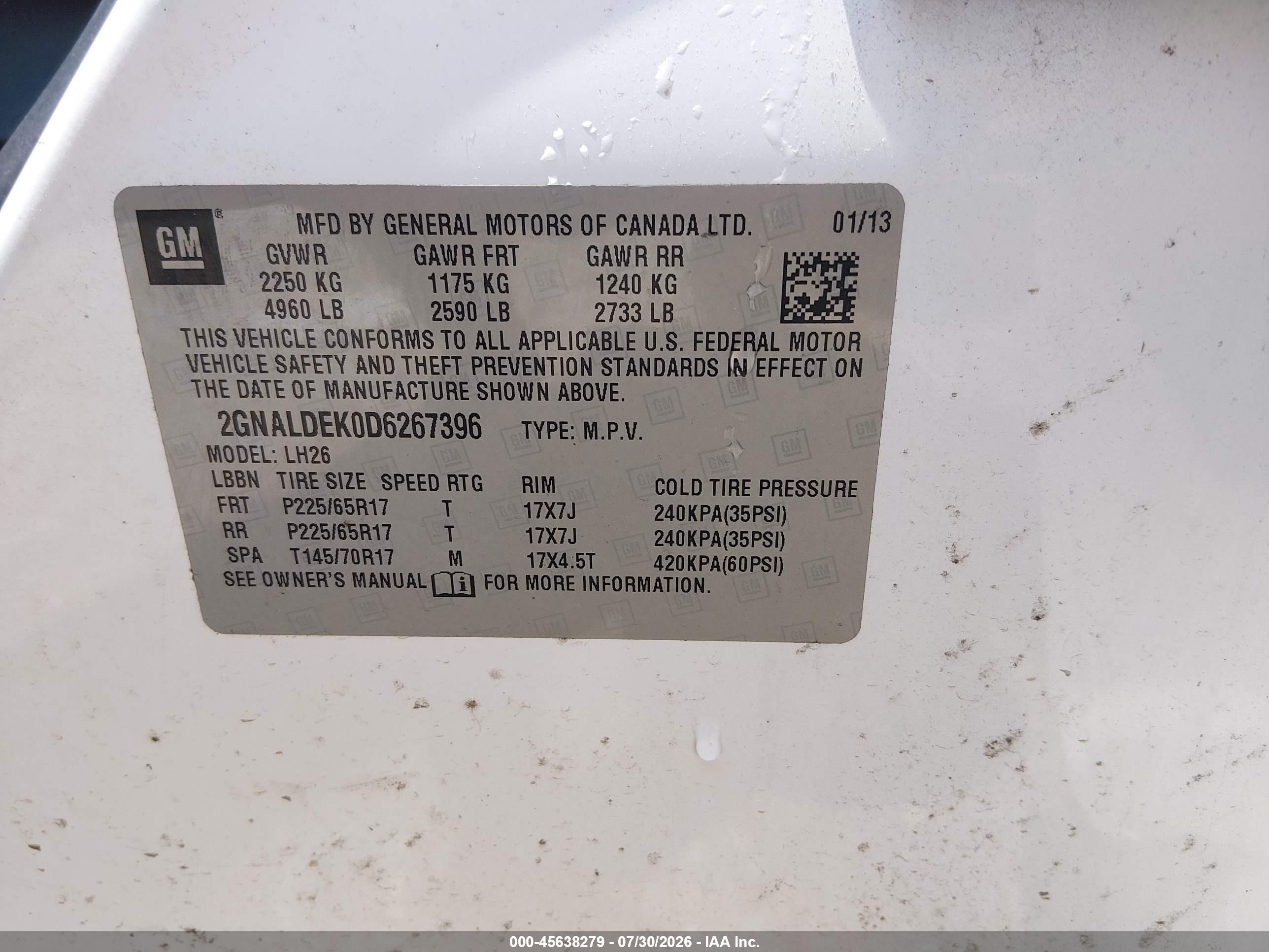 2013 Chevrolet Equinox Lt White vin: 2GNALDEK0D6267396