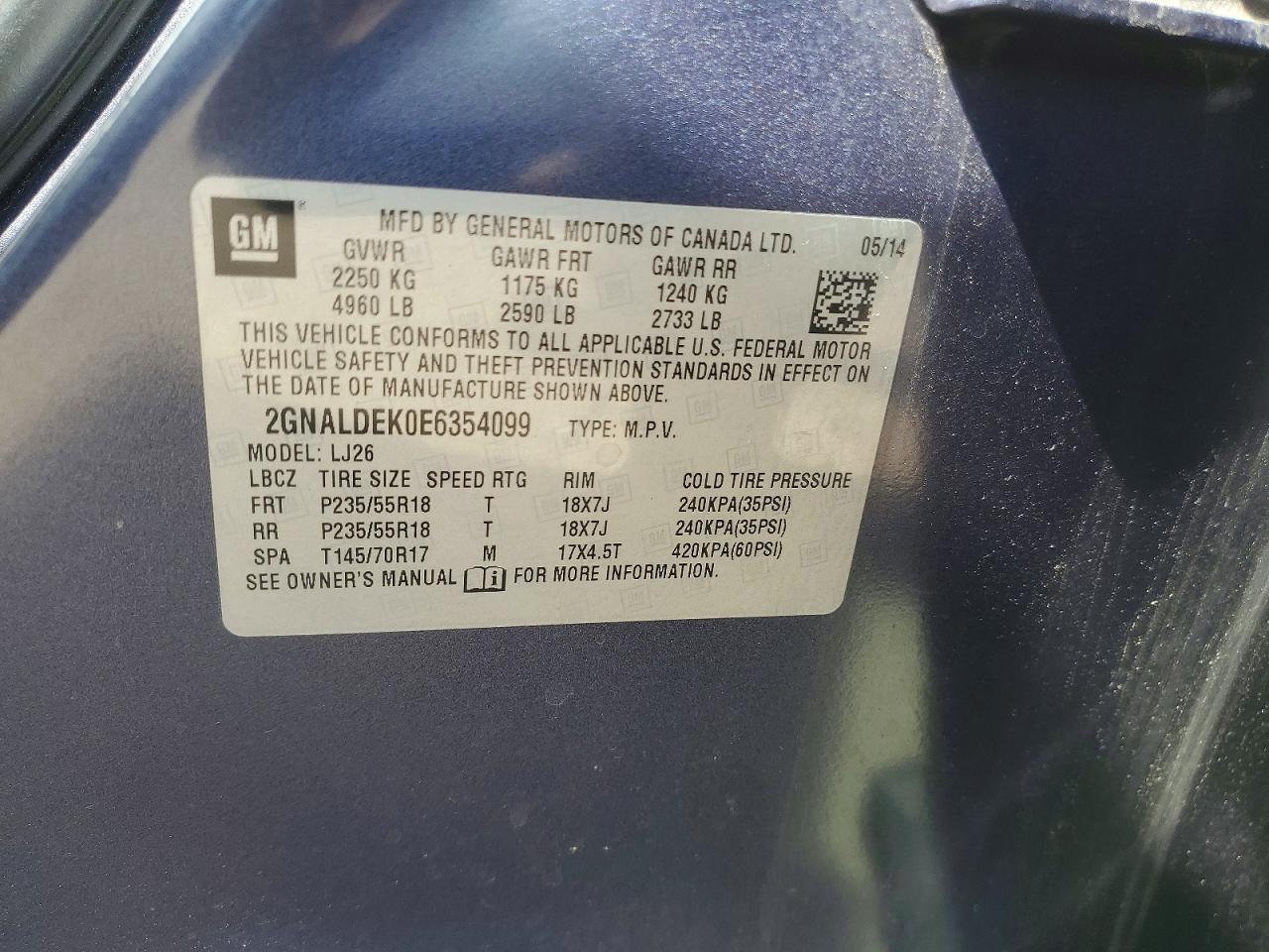 2014 Chevrolet Equinox Ltz Blue vin: 2GNALDEK0E6354099