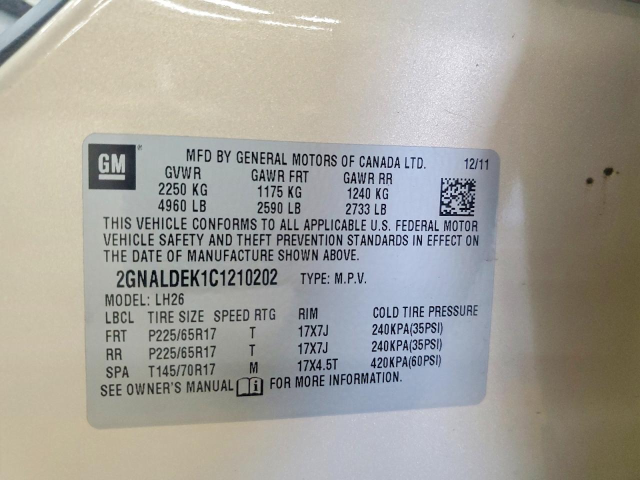 2012 Chevrolet Equinox Lt Beige vin: 2GNALDEK1C1210202
