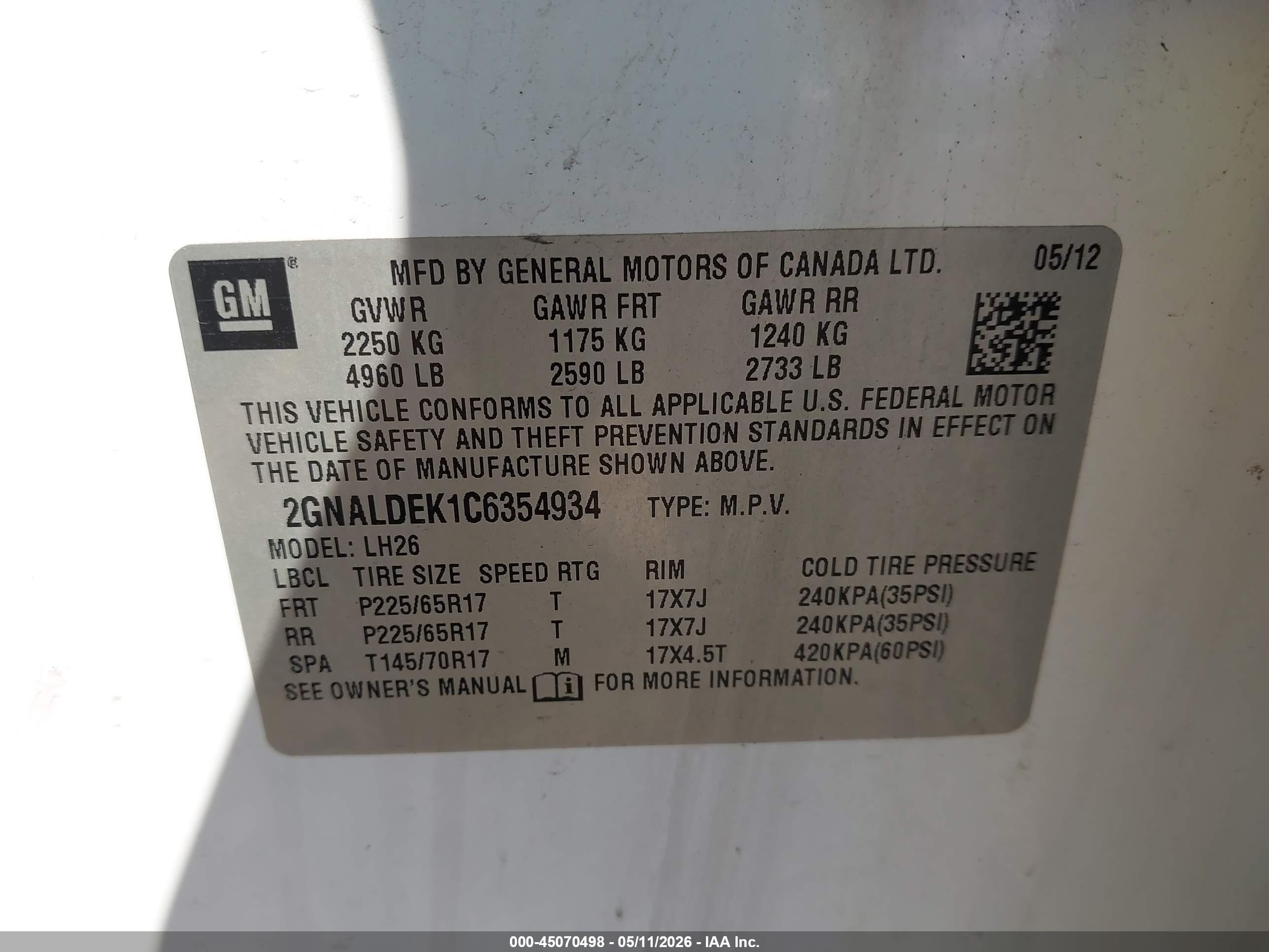 2012 Chevrolet Equinox 1lt White vin: 2GNALDEK1C6354934