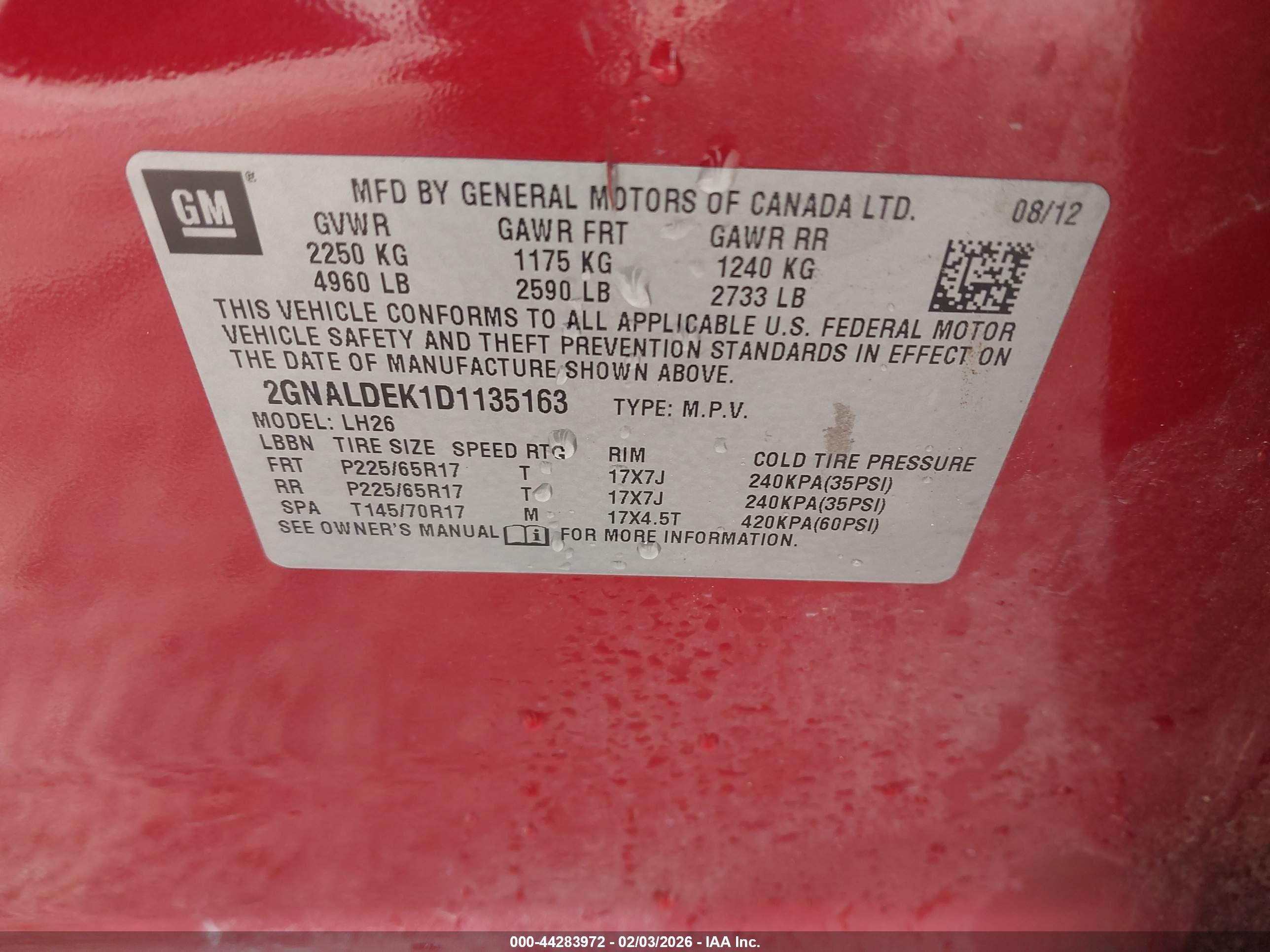 2013 Chevrolet Equinox 1lt Red vin: 2GNALDEK1D1135163