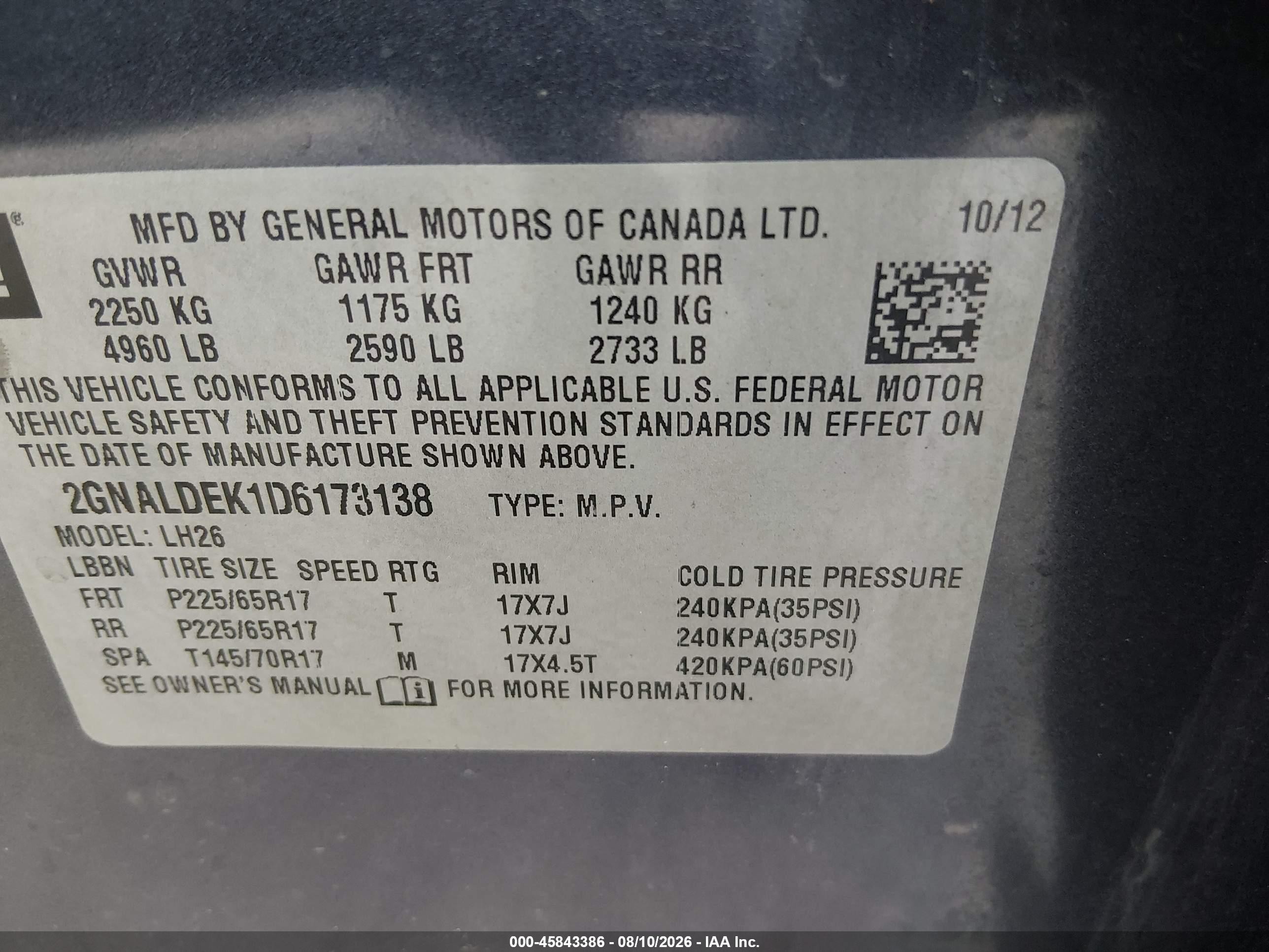 2013 Chevrolet Equinox Lt Blue vin: 2GNALDEK1D6173138