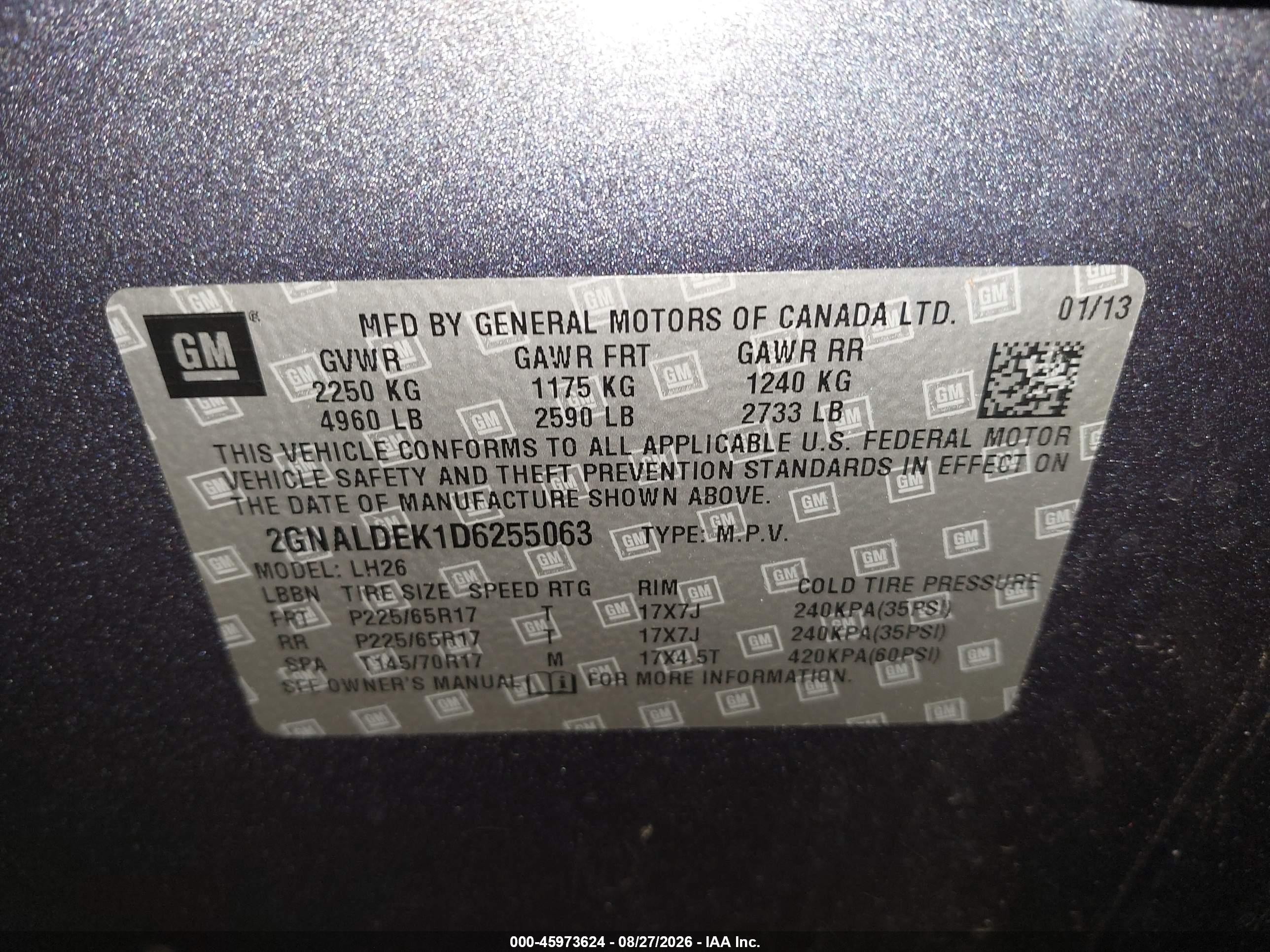 2013 Chevrolet Equinox 1lt Blue vin: 2GNALDEK1D6255063