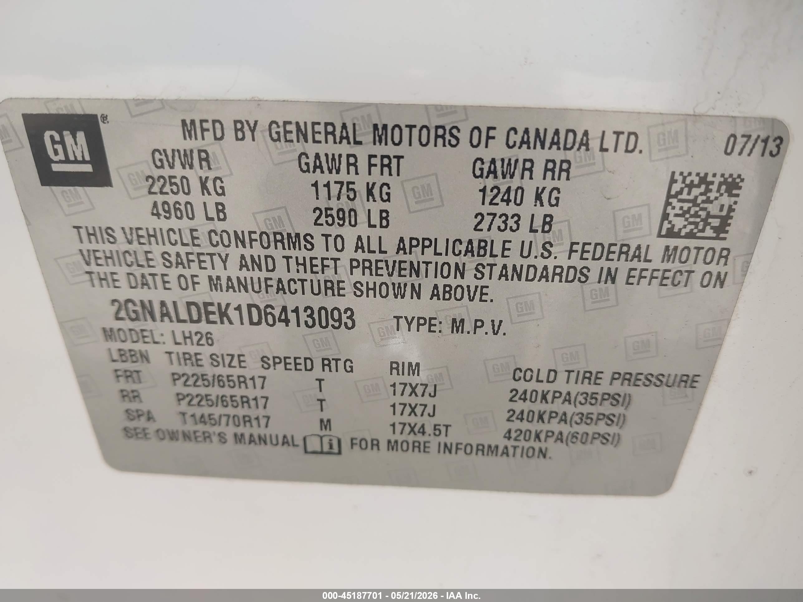 2013 Chevrolet Equinox 1lt White vin: 2GNALDEK1D6413093