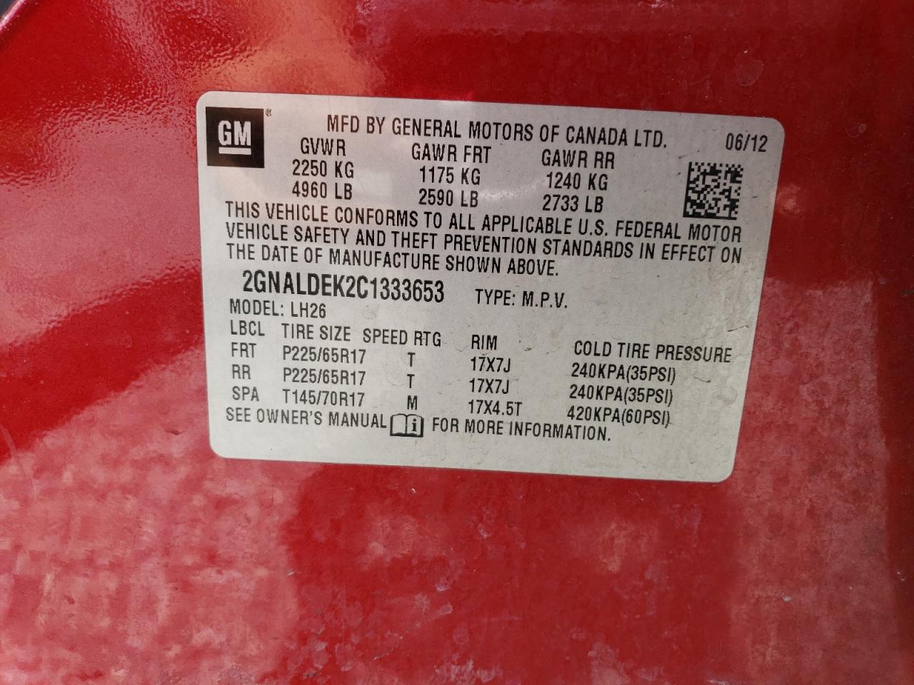 2012 Chevrolet Equinox Lt Красный vin: 2GNALDEK2C1333653