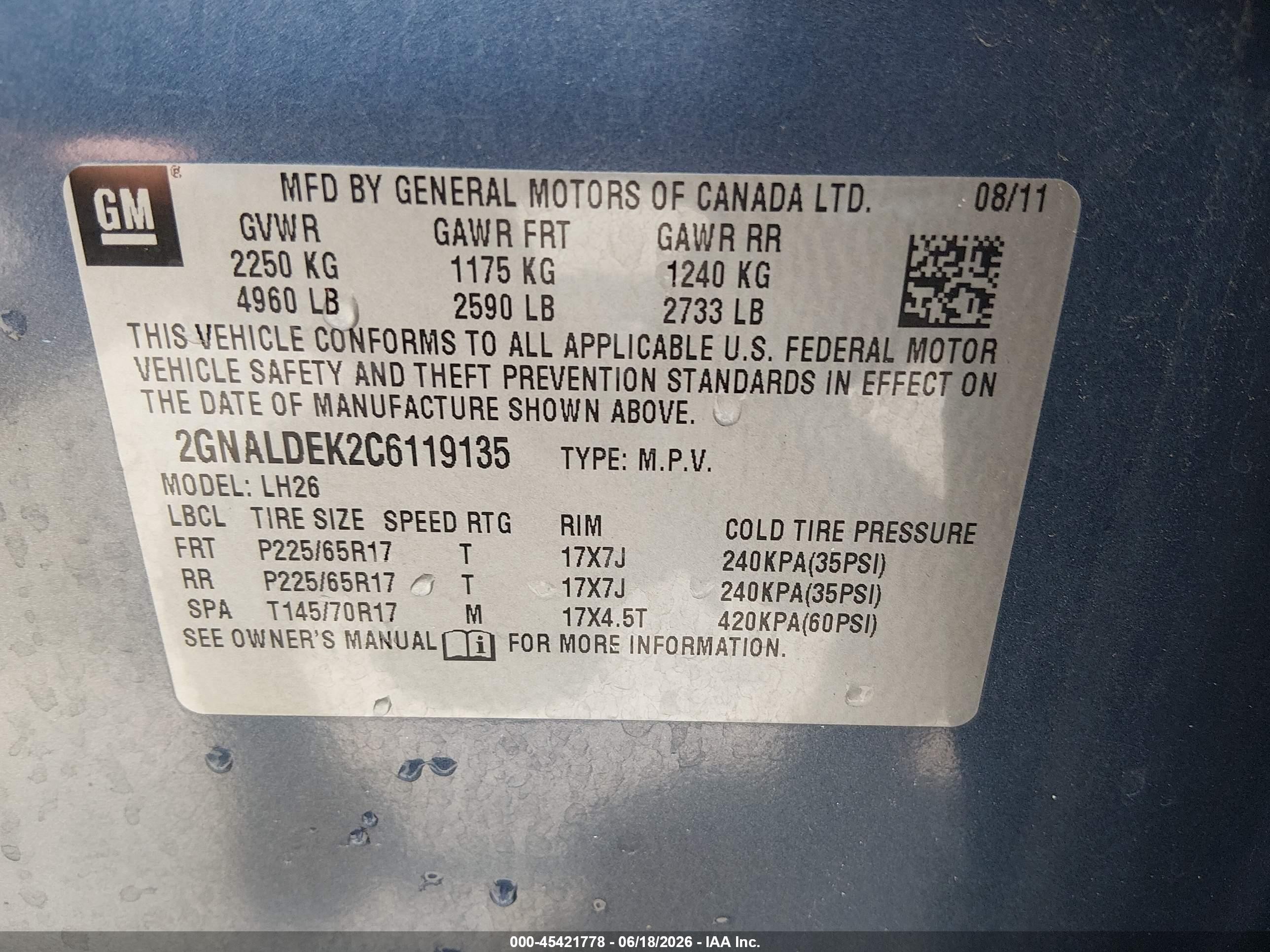 2012 Chevrolet Equinox 1lt Blue vin: 2GNALDEK2C6119135