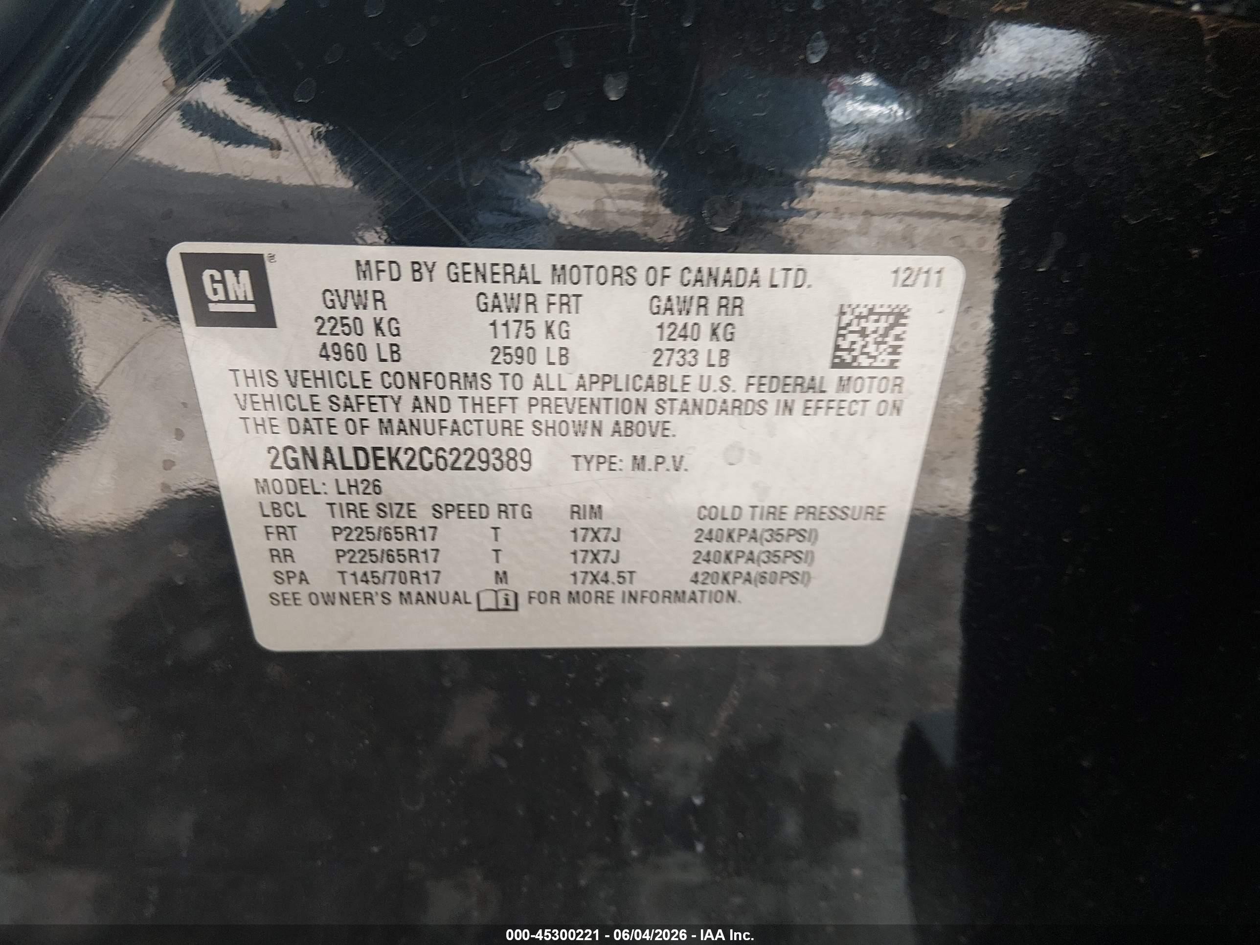 2012 Chevrolet Equinox 1lt Черный vin: 2GNALDEK2C6229389