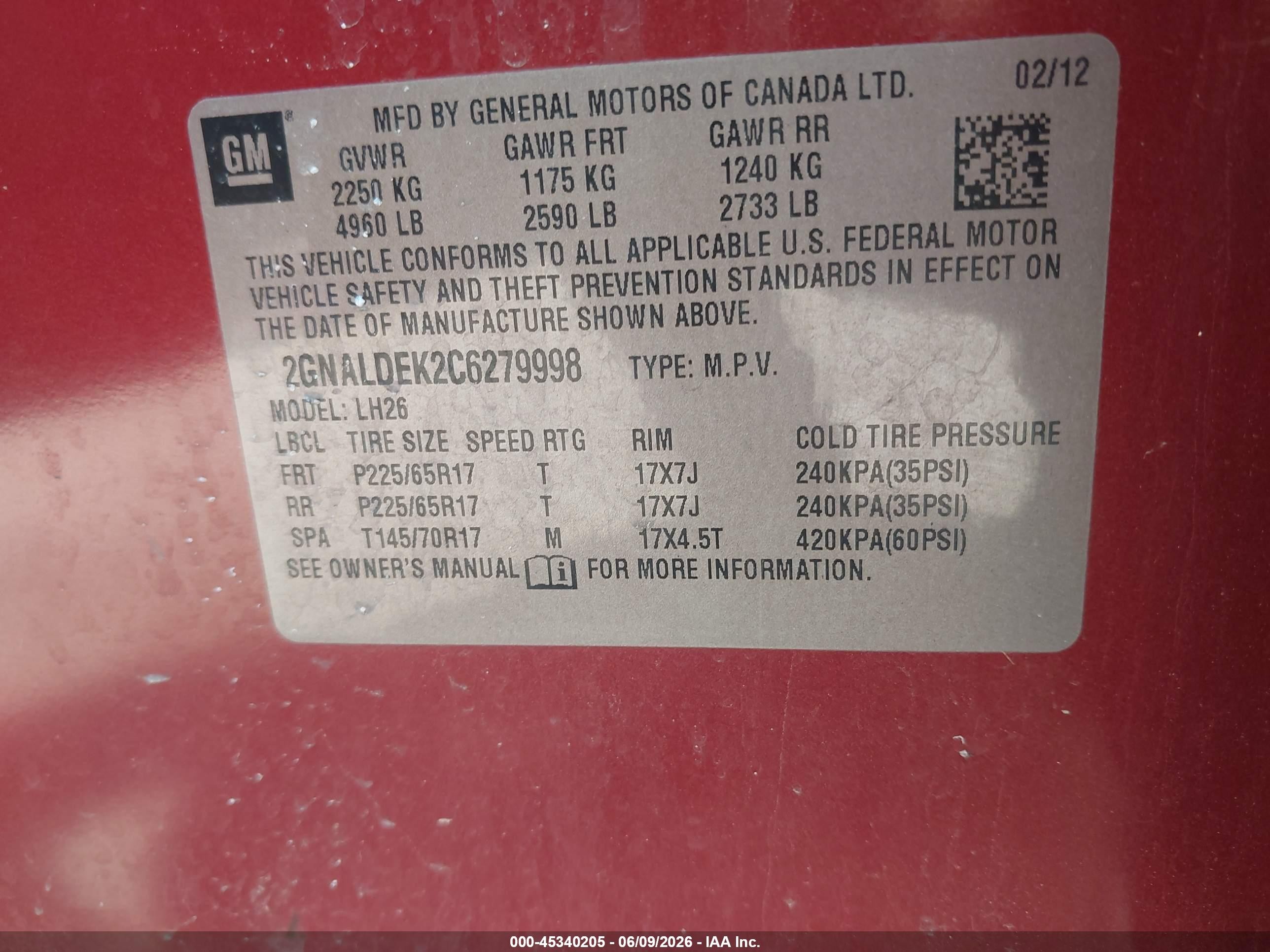 2012 Chevrolet Equinox 1lt Red vin: 2GNALDEK2C6279998