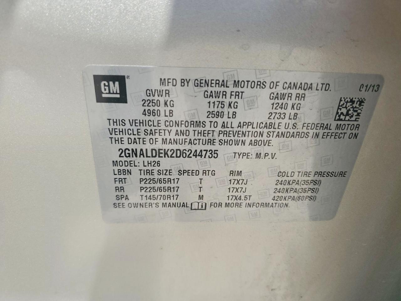2013 Chevrolet Equinox Lt Бежевый vin: 2GNALDEK2D6244735