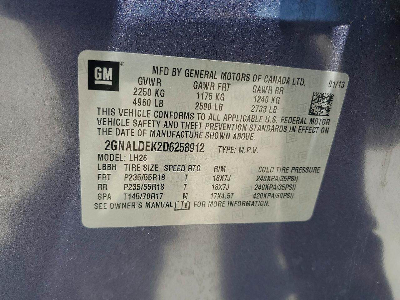 2013 Chevrolet Equinox Lt Blue vin: 2GNALDEK2D6258912