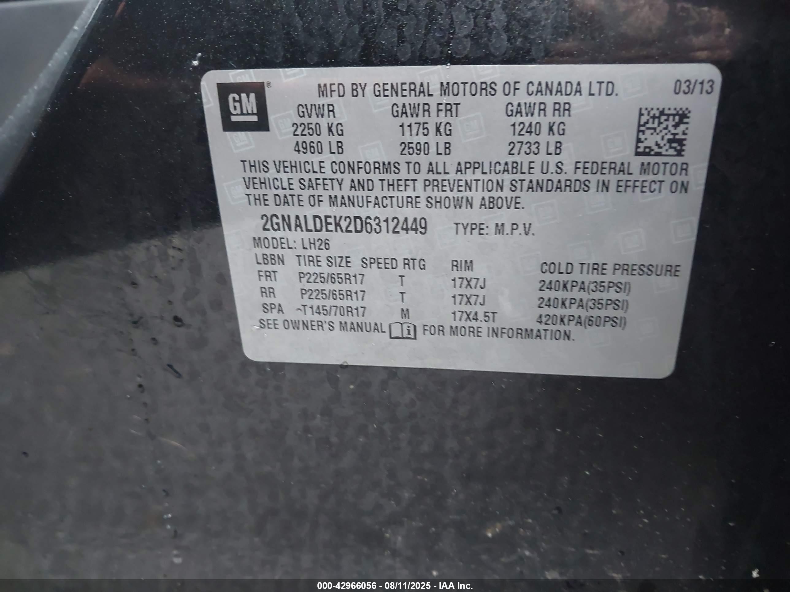 2013 Chevrolet Equinox 1lt Black vin: 2GNALDEK2D6312449
