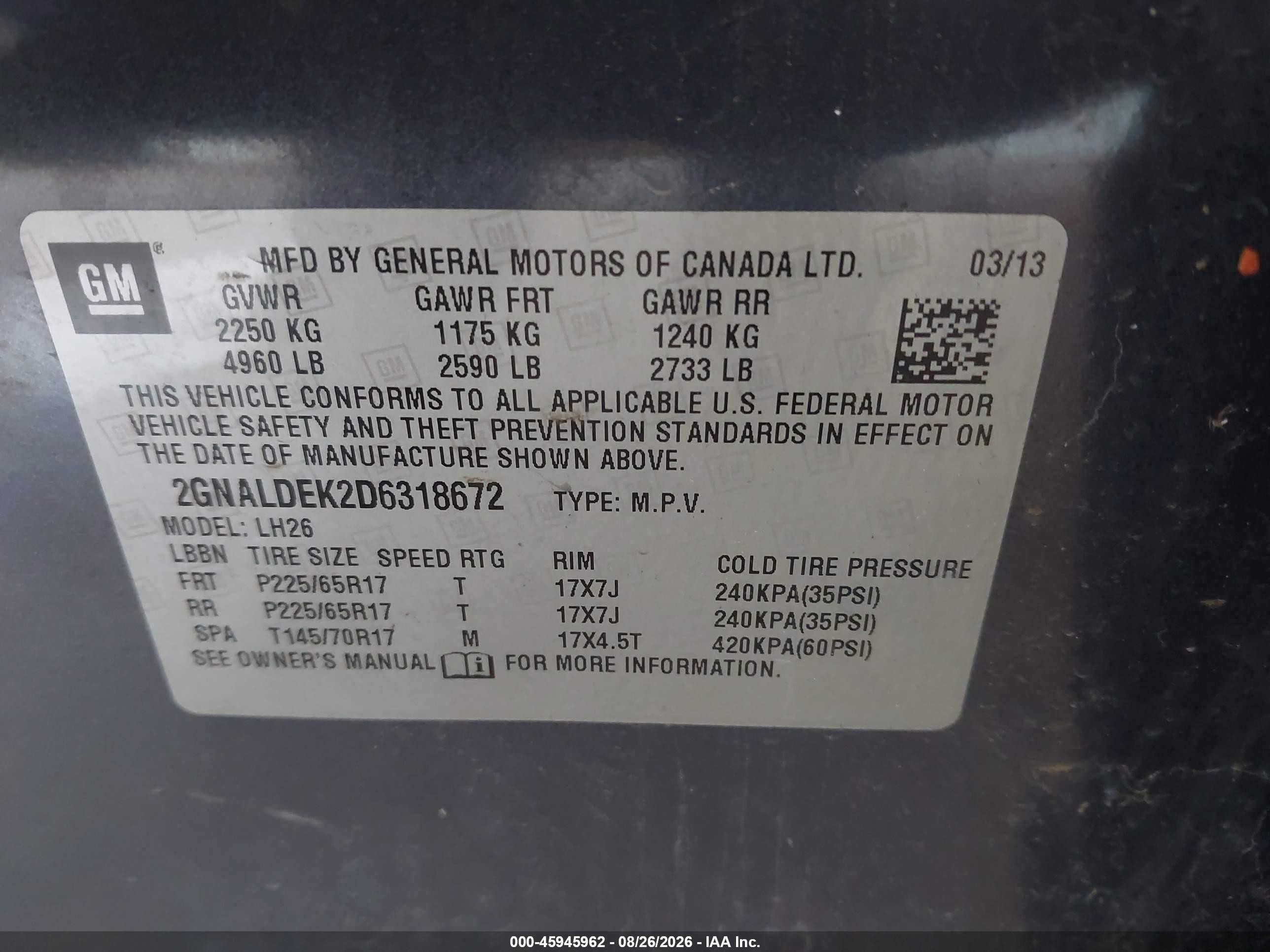 2013 Chevrolet Equinox 1lt Blue vin: 2GNALDEK2D6318672