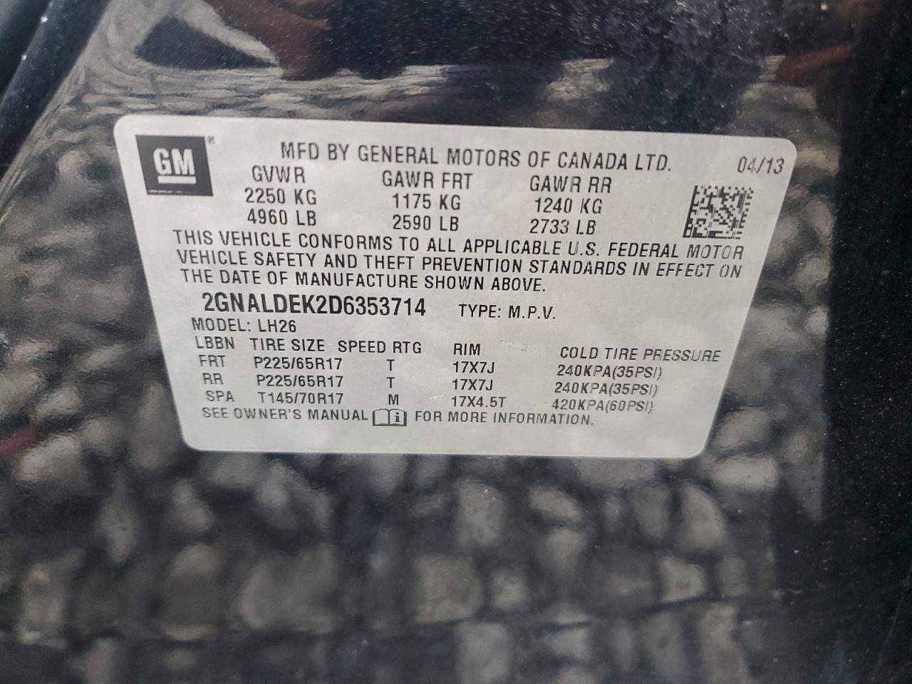 2013 Chevrolet Equinox Lt Black vin: 2GNALDEK2D6353714