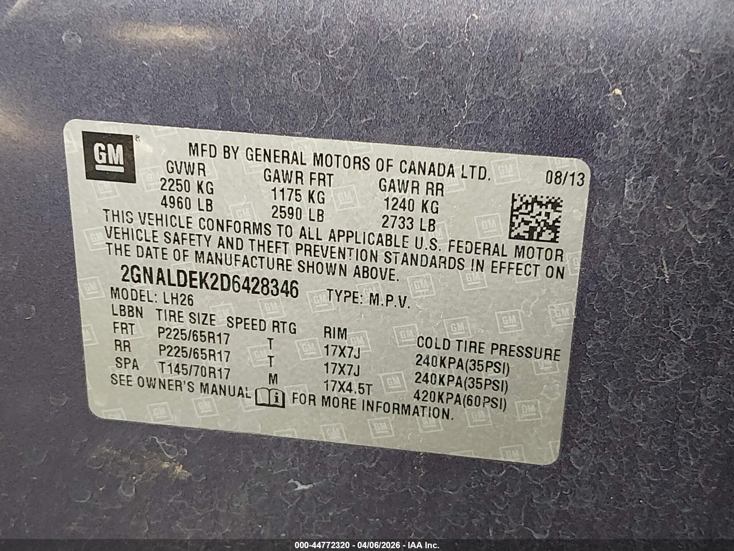 2013 Chevrolet Equinox 1lt Серый vin: 2GNALDEK2D6428346