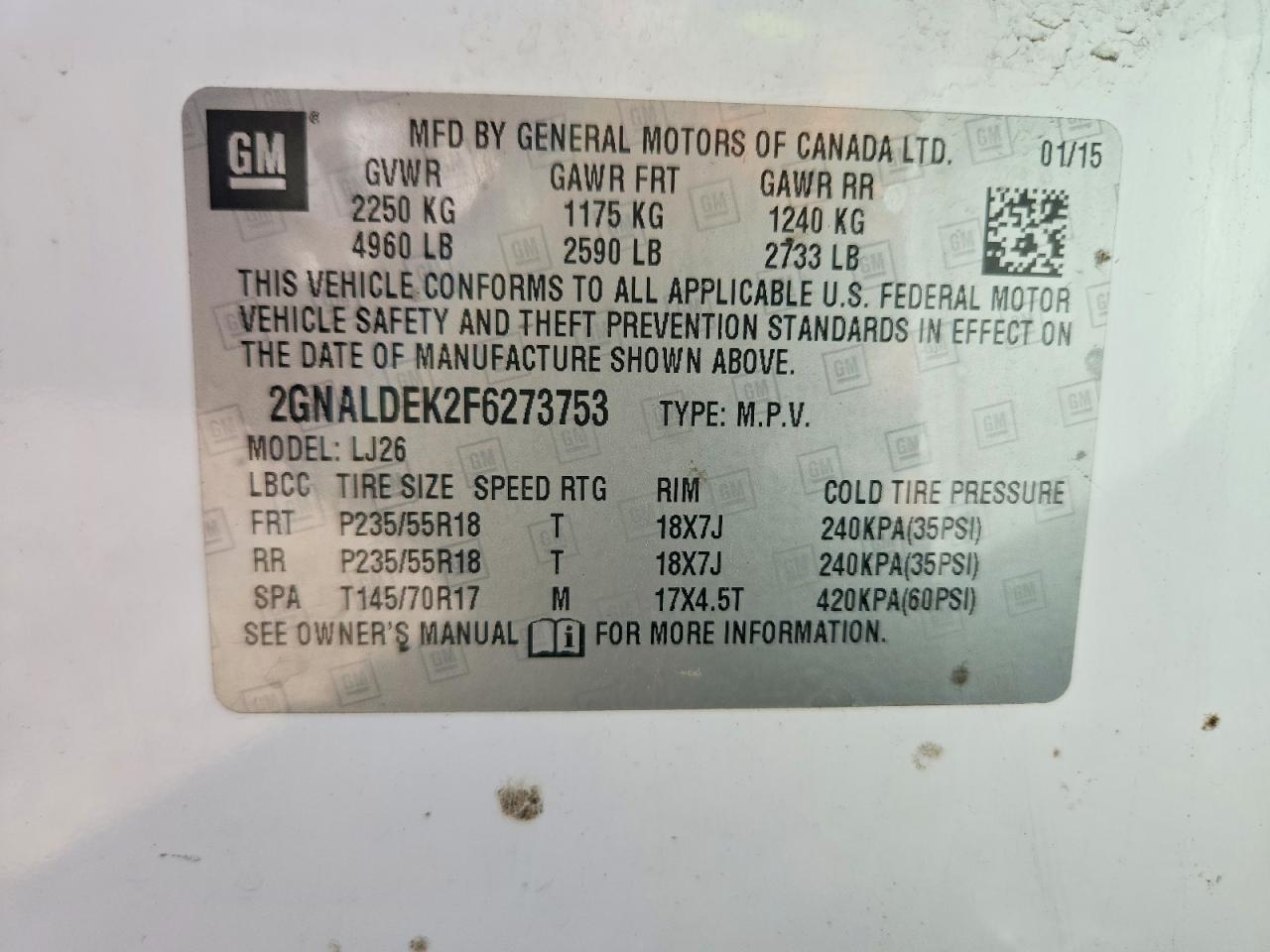 2015 Chevrolet Equinox Ltz White vin: 2GNALDEK2F6273753