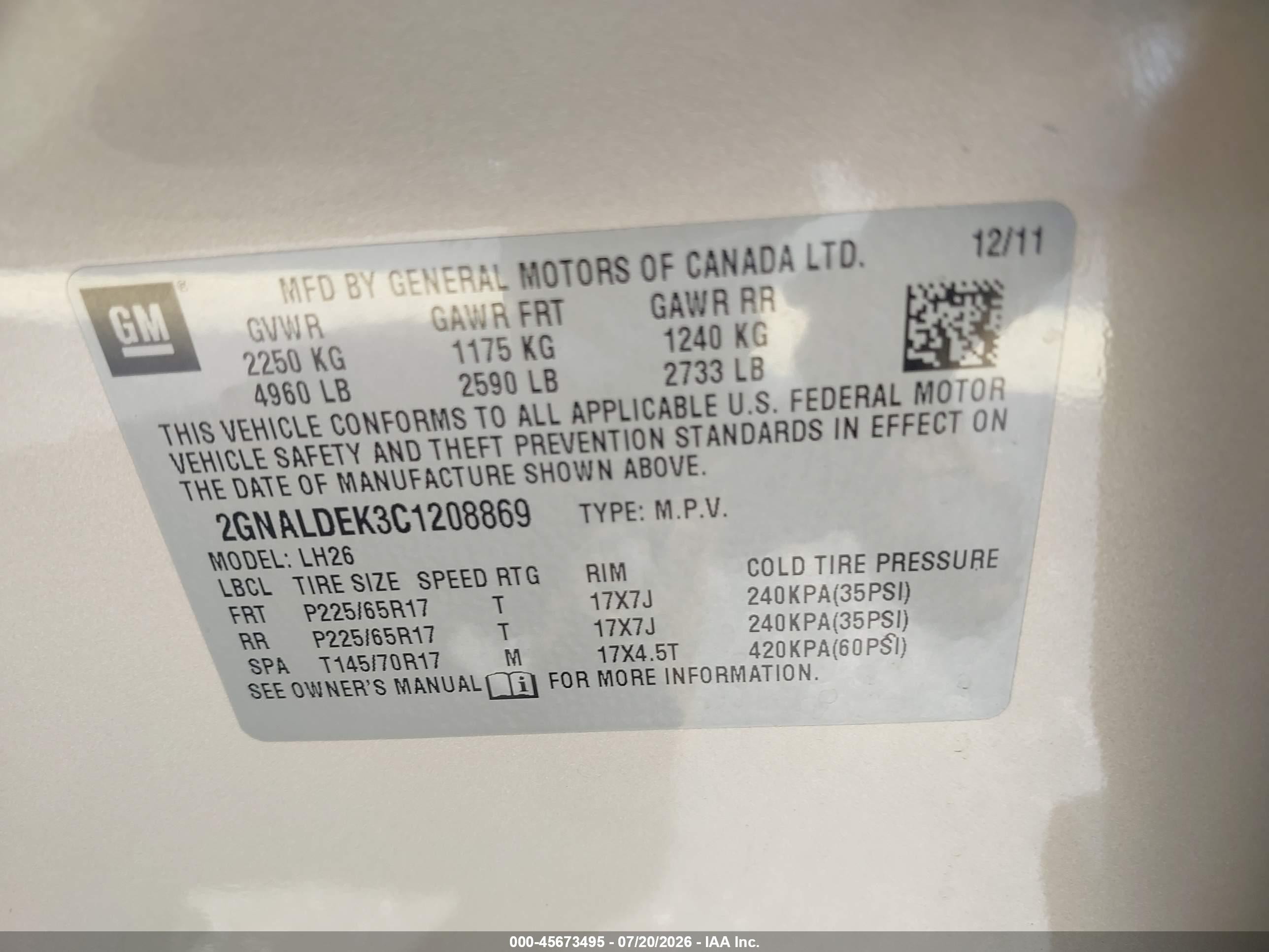 2012 Chevrolet Equinox Lt W/1lt Gold vin: 2GNALDEK3C1208869