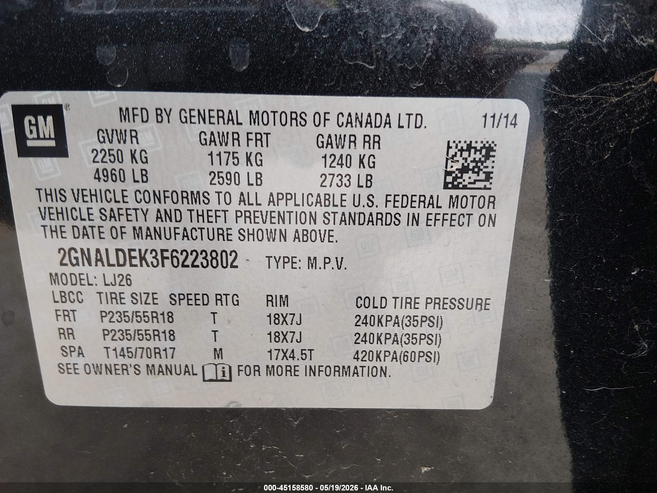 2015 Chevrolet Equinox Ltz Black vin: 2GNALDEK3F6223802