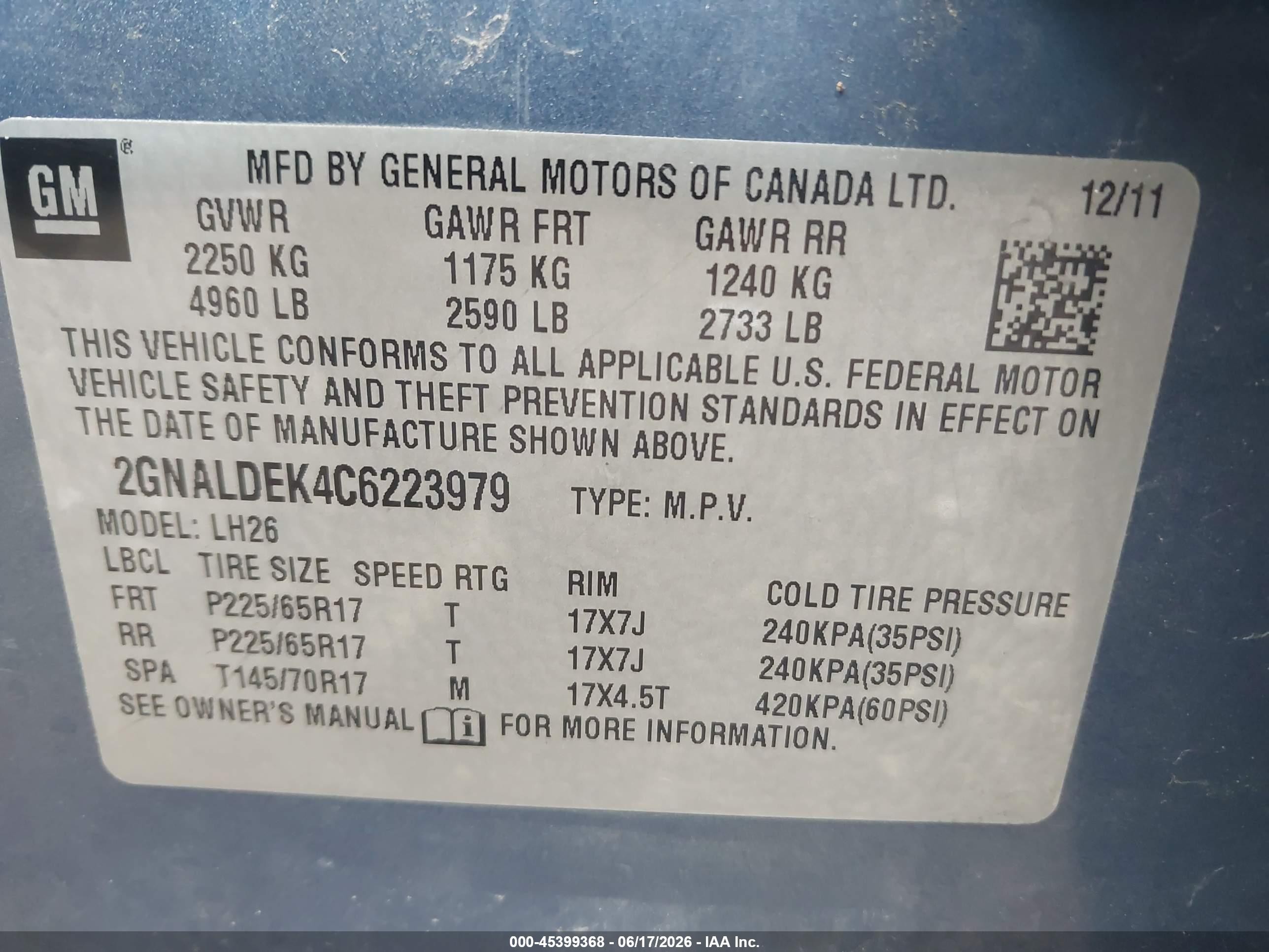 2012 Chevrolet Equinox 1lt Blue vin: 2GNALDEK4C6223979