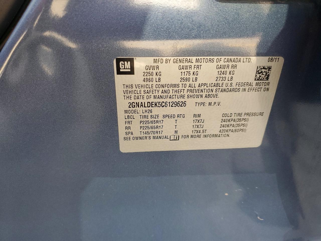 2012 Chevrolet Equinox Lt Синий vin: 2GNALDEK5C6129626