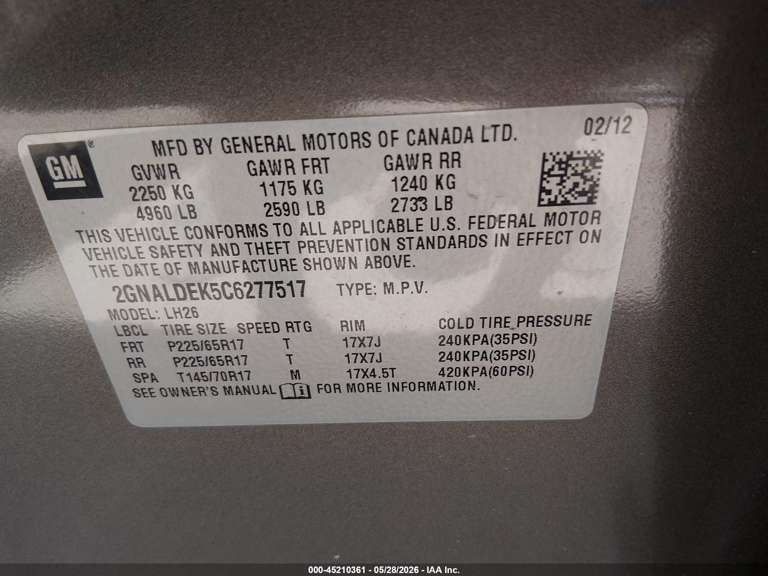 2012 Chevrolet Equinox 1lt Серый vin: 2GNALDEK5C6277517