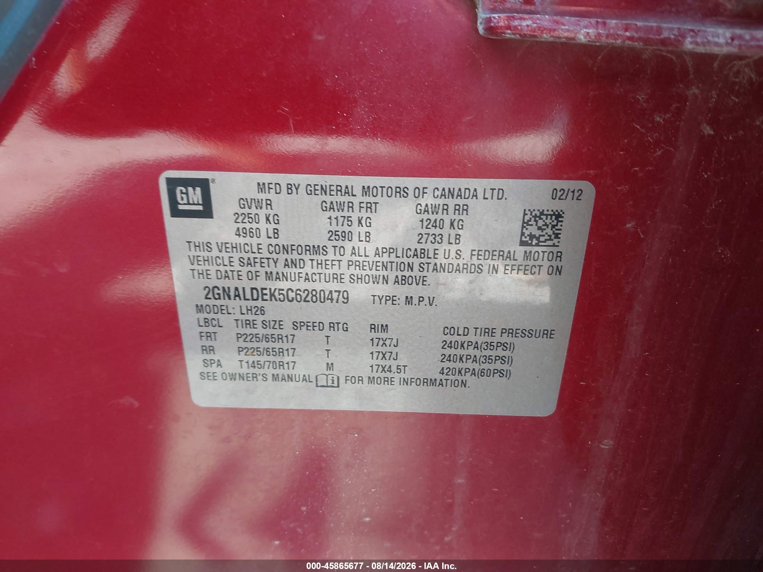 2012 Chevrolet Equinox 1lt Red vin: 2GNALDEK5C6280479