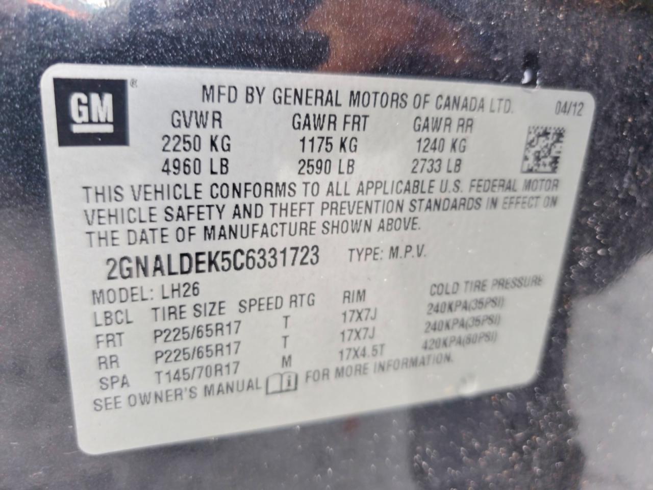 2012 Chevrolet Equinox Lt Black vin: 2GNALDEK5C6331723