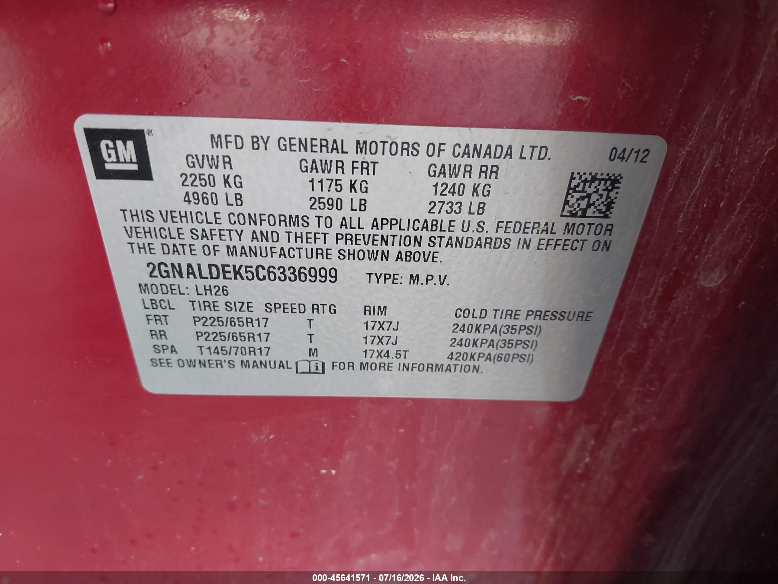 2012 Chevrolet Equinox Lt W/1lt Красный vin: 2GNALDEK5C6336999