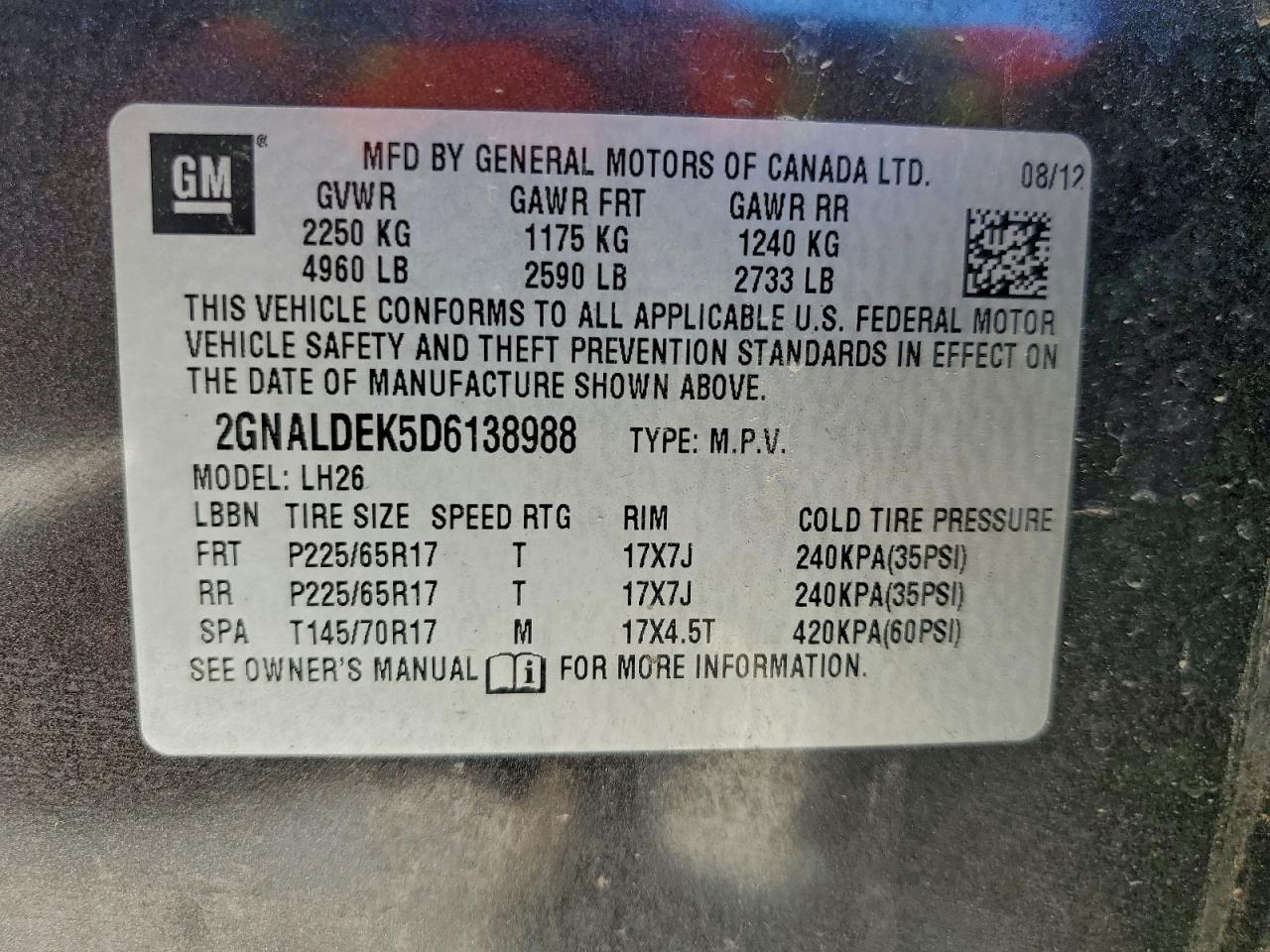 2013 Chevrolet Equinox Lt Black vin: 2GNALDEK5D6138988