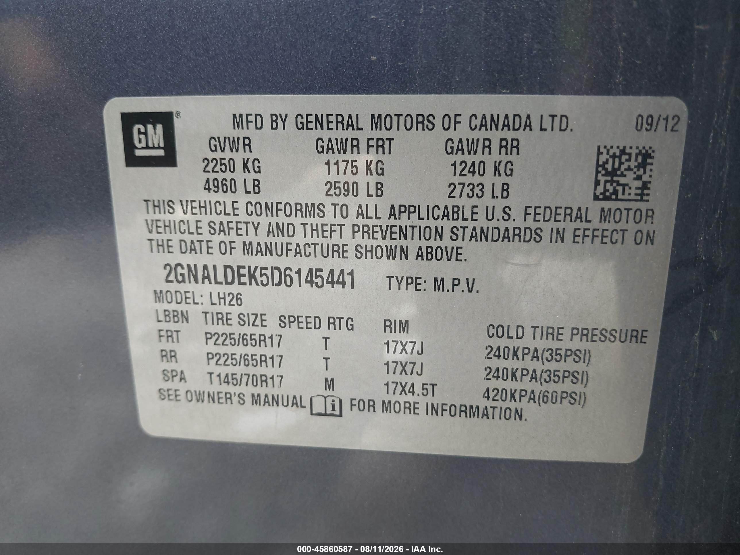 2013 Chevrolet Equinox 1lt Blue vin: 2GNALDEK5D6145441