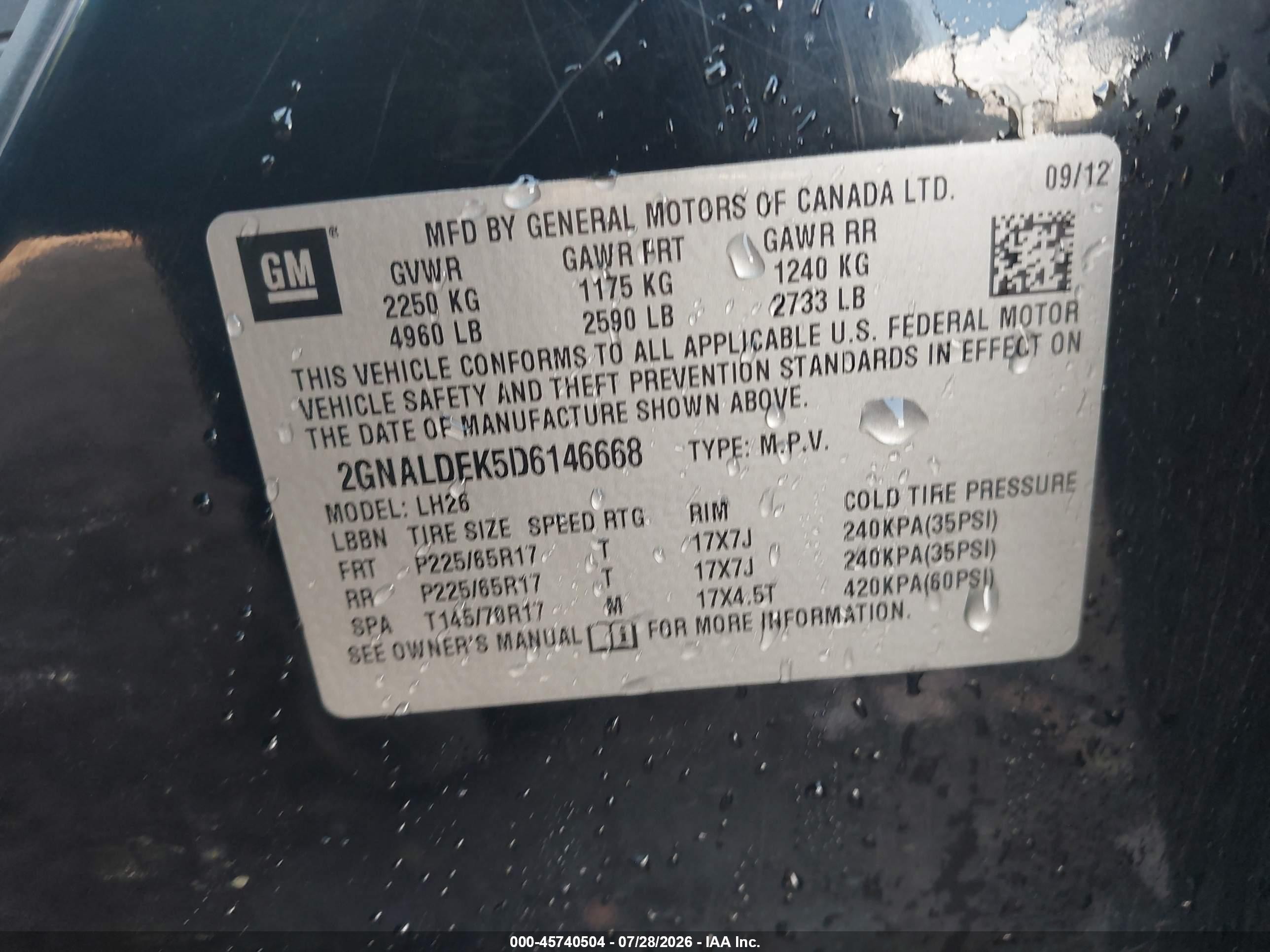 2013 Chevrolet Equinox Lt Black vin: 2GNALDEK5D6146668