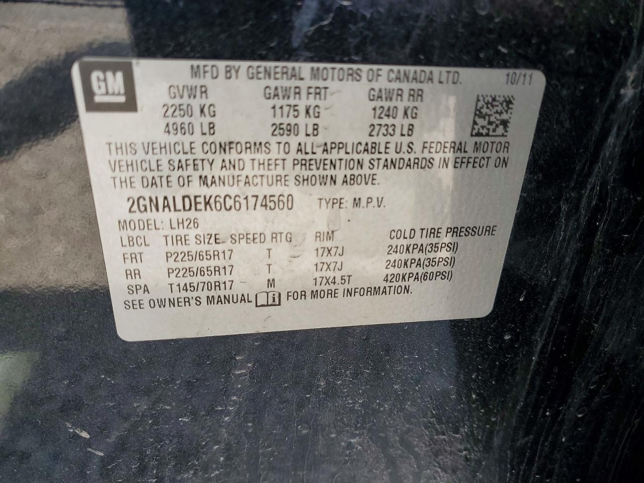 2012 Chevrolet Equinox Lt Black vin: 2GNALDEK6C6174560