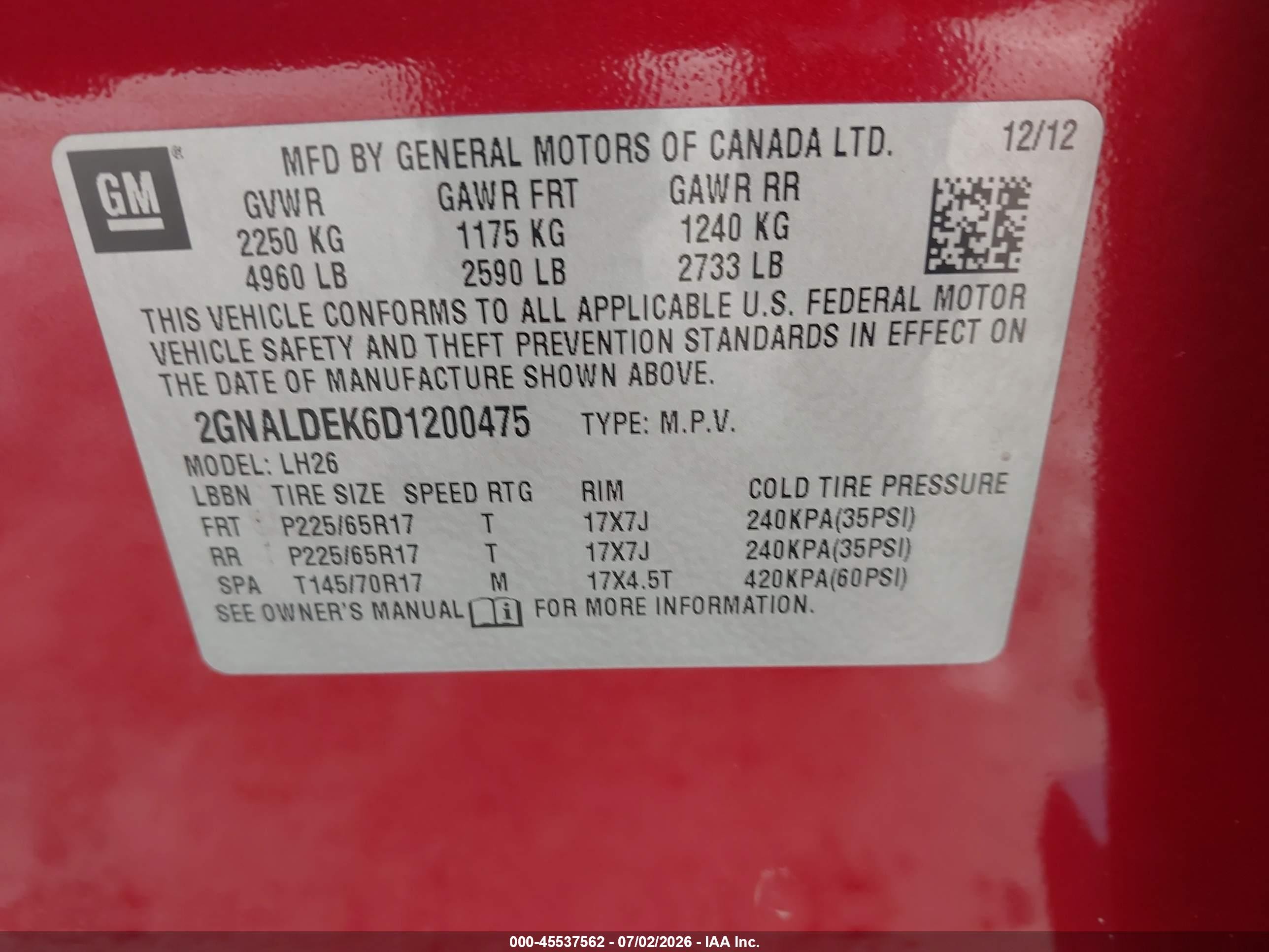 2013 Chevrolet Equinox 1lt Red vin: 2GNALDEK6D1200475