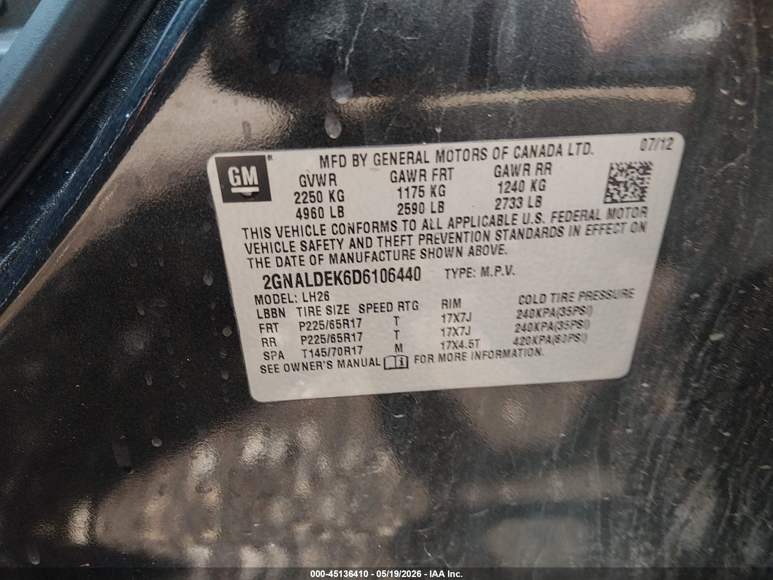 2013 Chevrolet Equinox 1lt Black vin: 2GNALDEK6D6106440