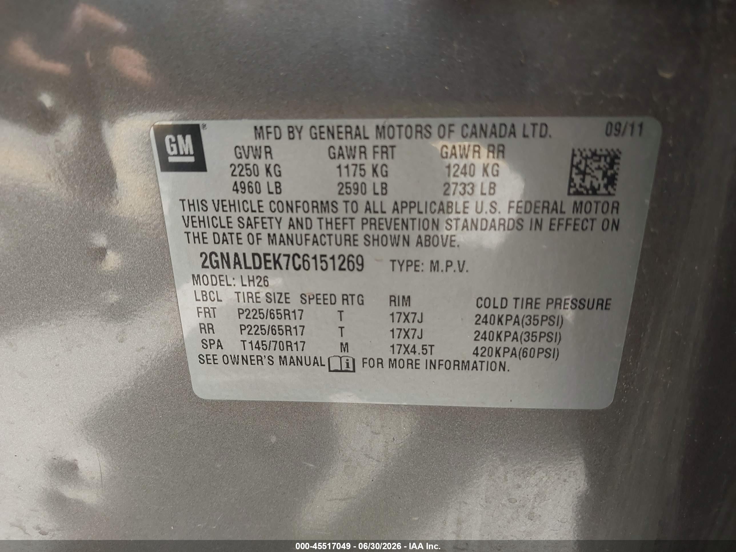 2012 Chevrolet Equinox Lt W/1lt Gray vin: 2GNALDEK7C6151269