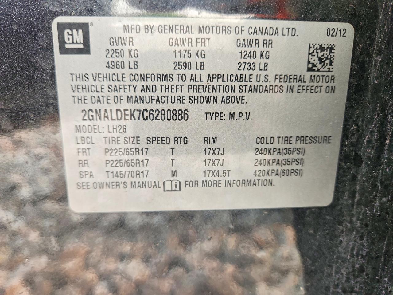 2012 Chevrolet Equinox Lt Black vin: 2GNALDEK7C6280886