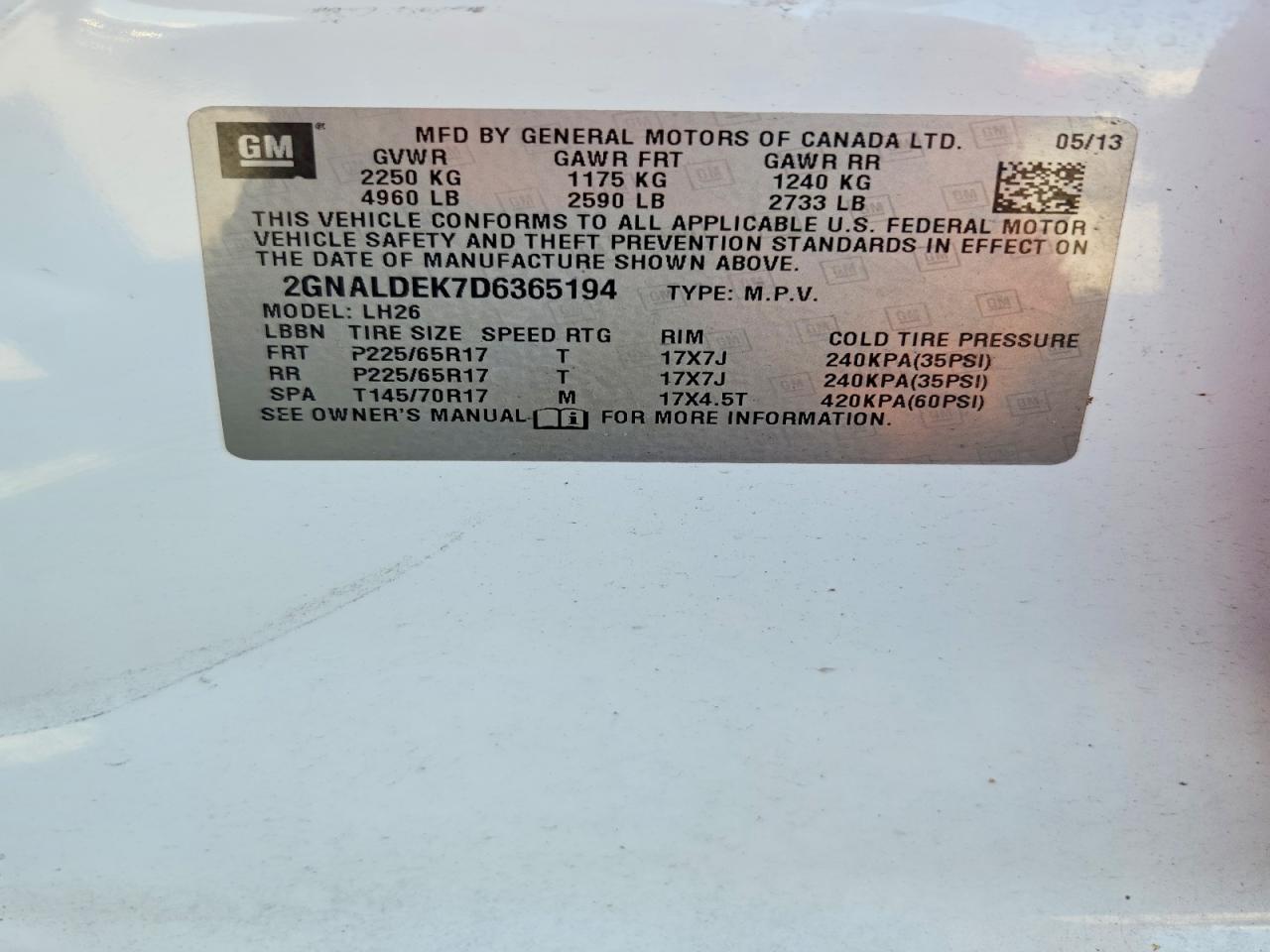 2013 Chevrolet Equinox Lt White vin: 2GNALDEK7D6365194